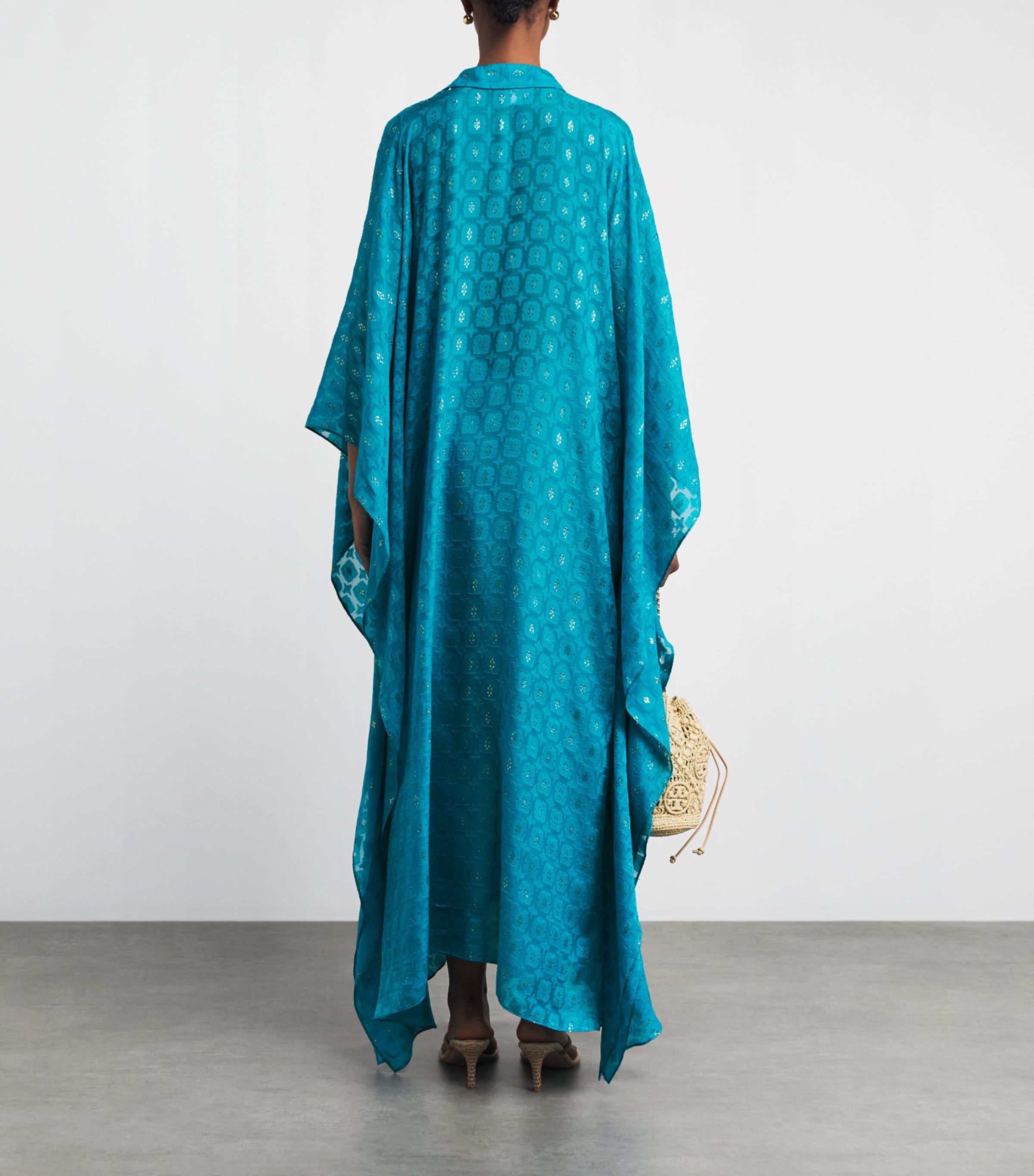 Taller Marmo Womens Silk Ses Illetes Maxi Kaftan Turquoise Image 4