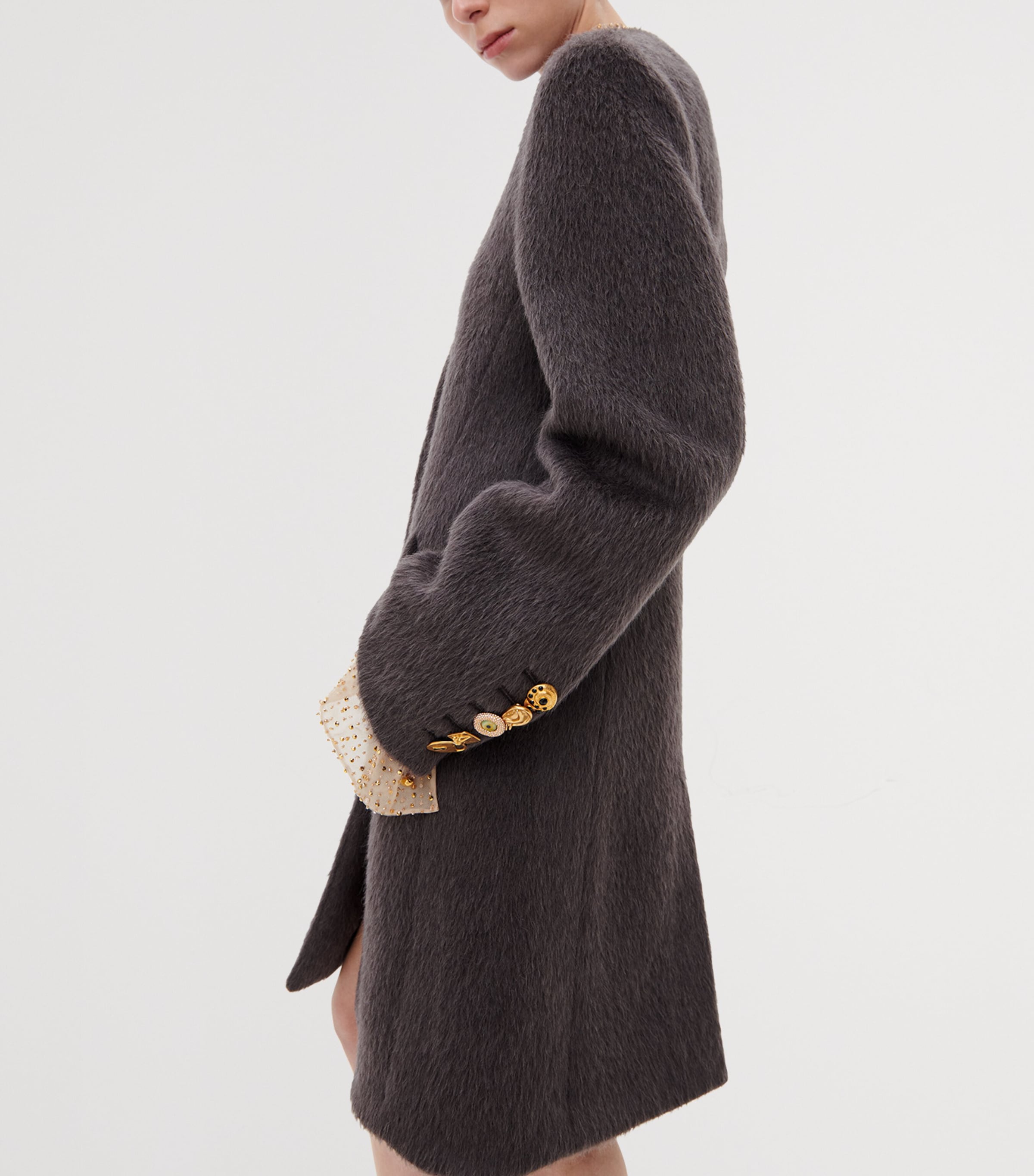 Schiaparelli Womens Virgin Wool-Baby Llama Car Coat Grey Image 4