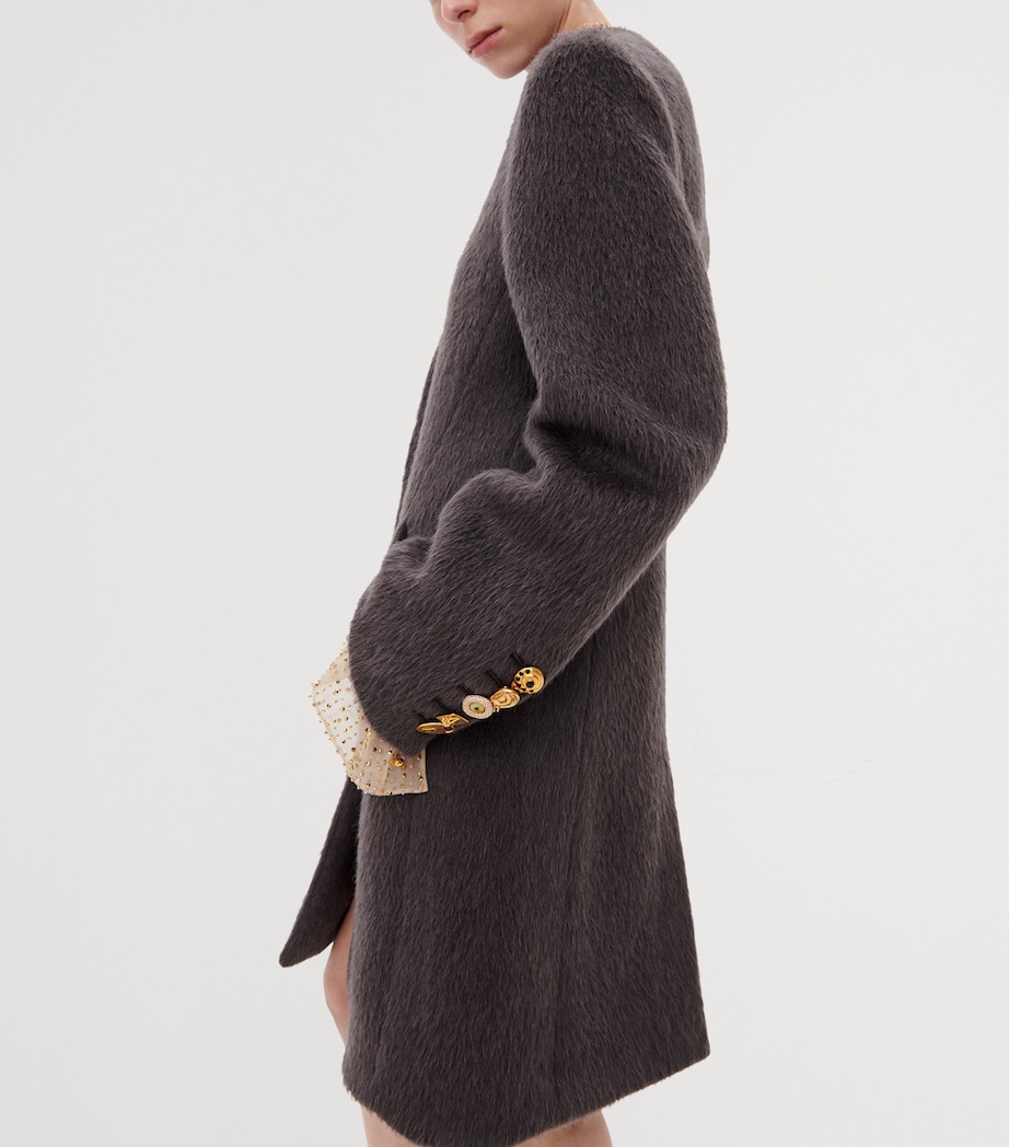 Schiaparelli Womens Virgin Wool-Baby Llama Car Coat Grey Image 4