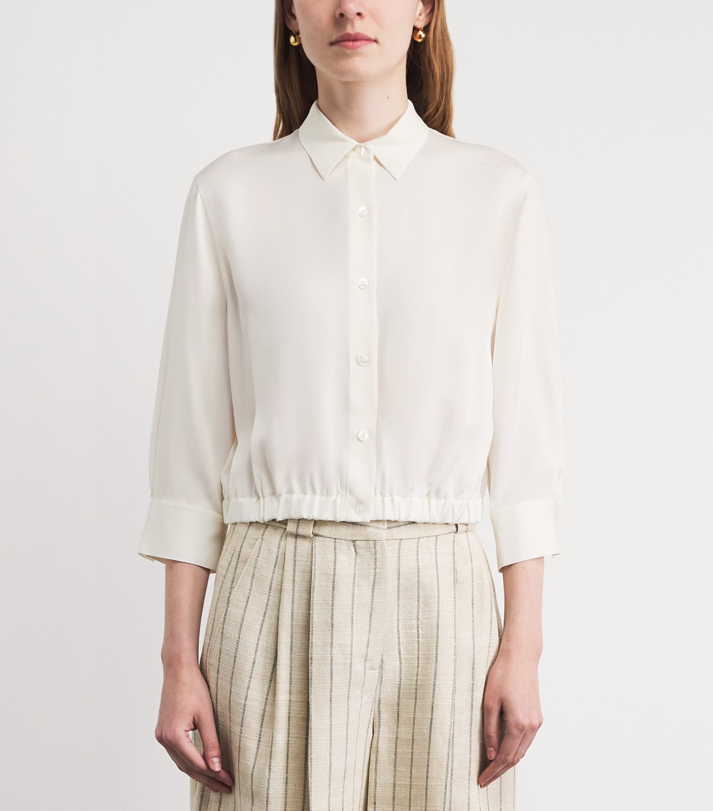 Theory Womens Supima Cotton Cinched Shirt Ivory Image 4