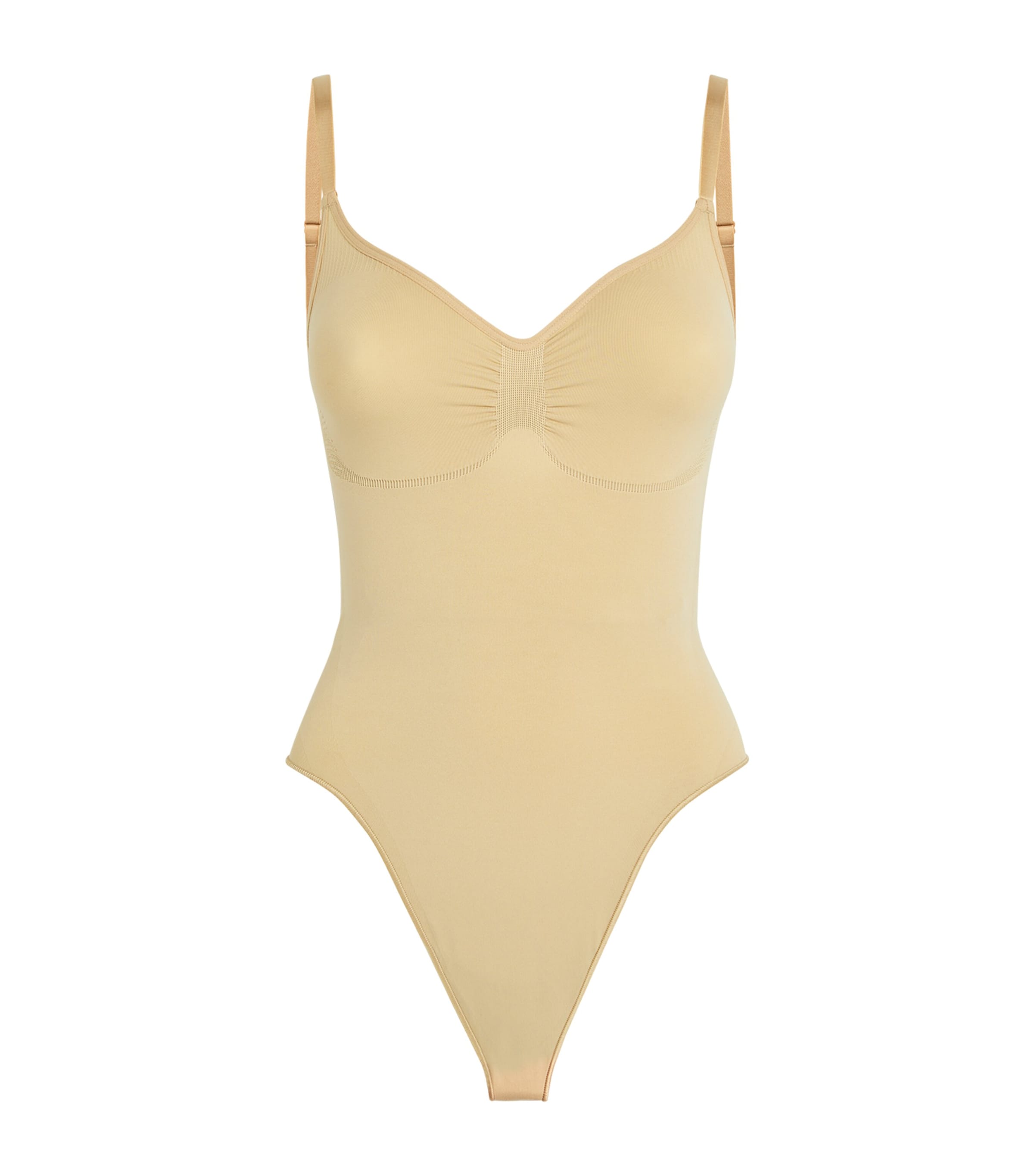 Shop Skims Seamless Sculpt Thong Bodysuit In Beige