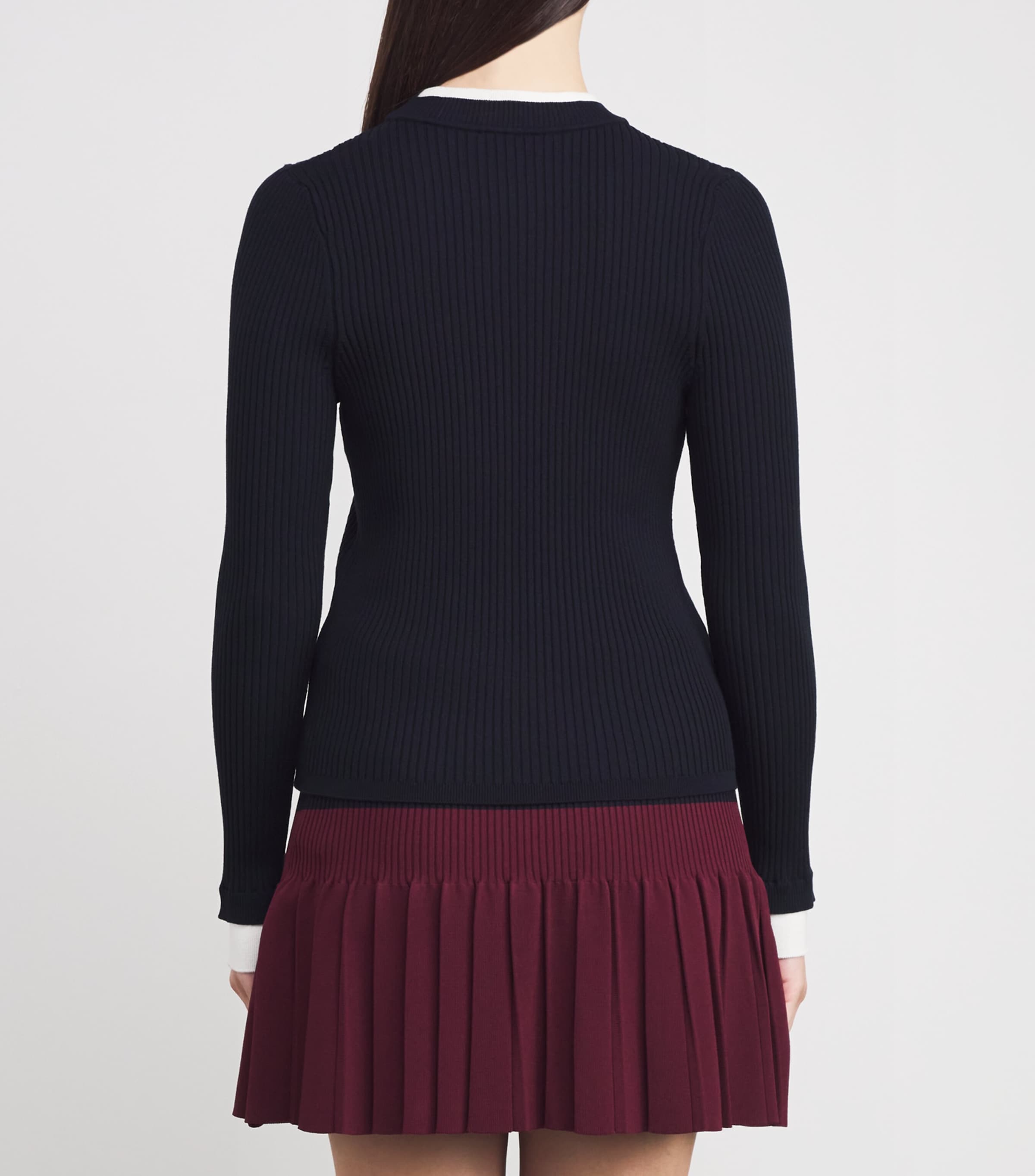 Sandro Paris Womens Cropped-Sleeve Logo Sweater Navy Blue Image 4