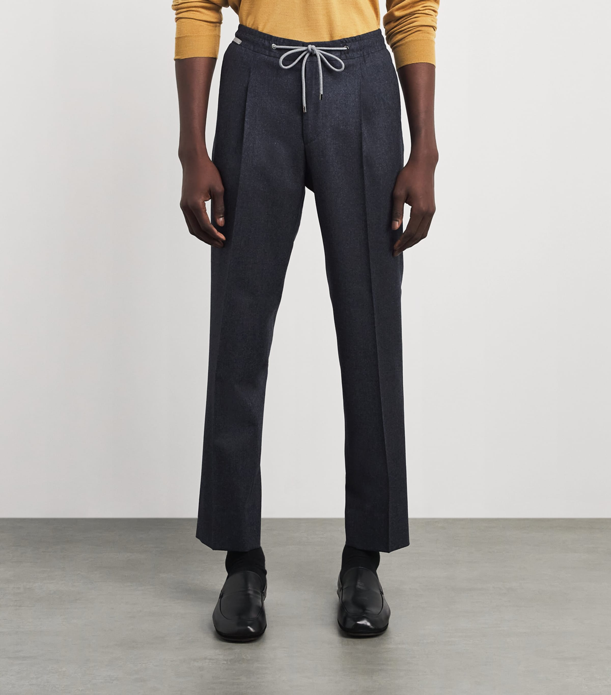 Corneliani Mens Virgin Wool Drawstring Trousers Gry Melange Drk Image 4