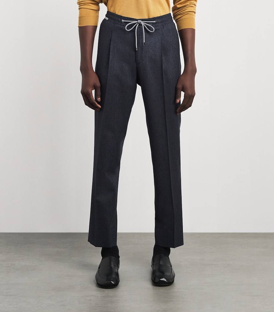 Corneliani Mens Virgin Wool Drawstring Trousers Gry Melange Drk Image 4