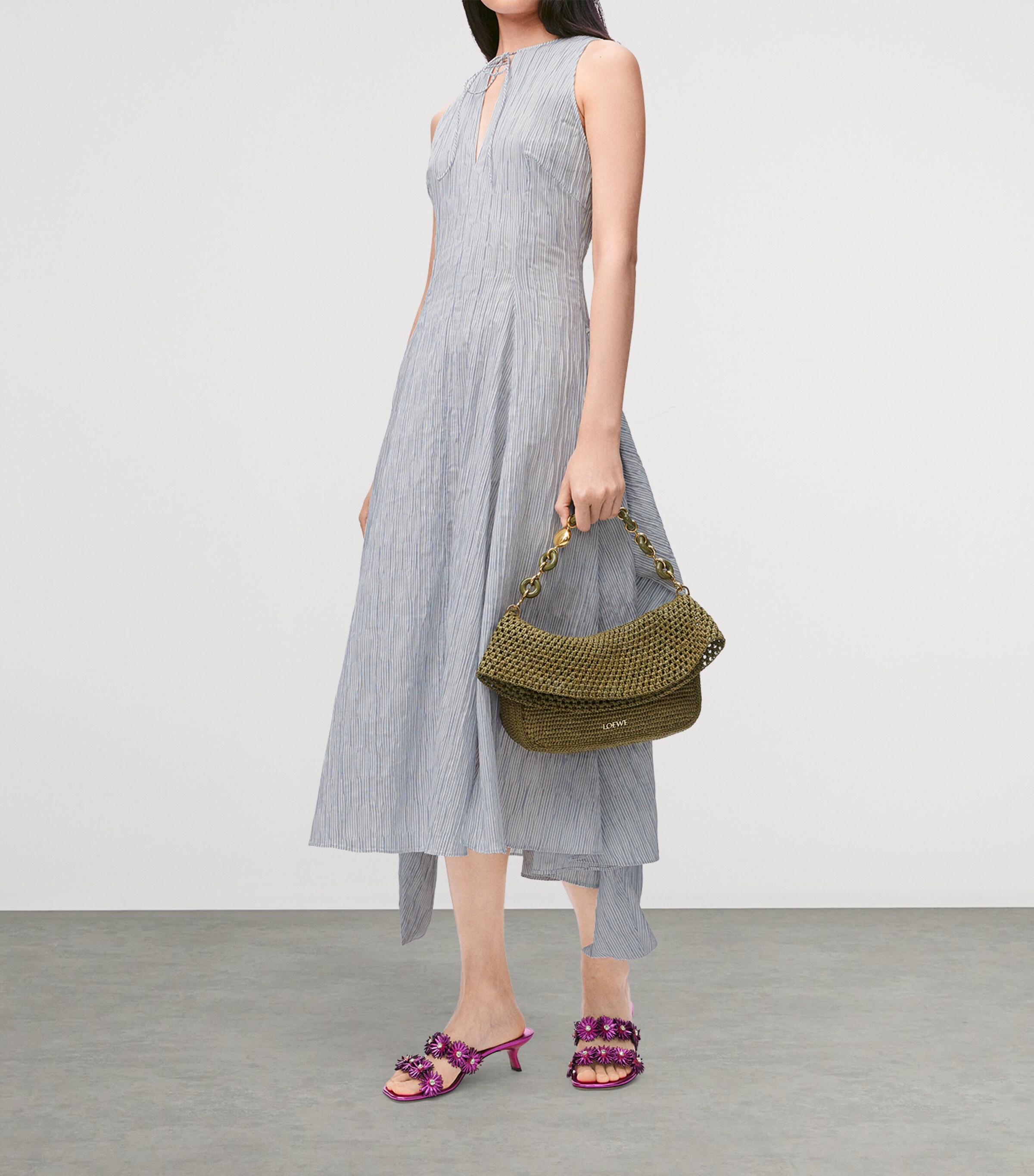 関税込■LOEWE■Paula's Ibiza コットンブレンドミディドレス Paula's Ibiza cotton-blend midi dress in green - Loewe