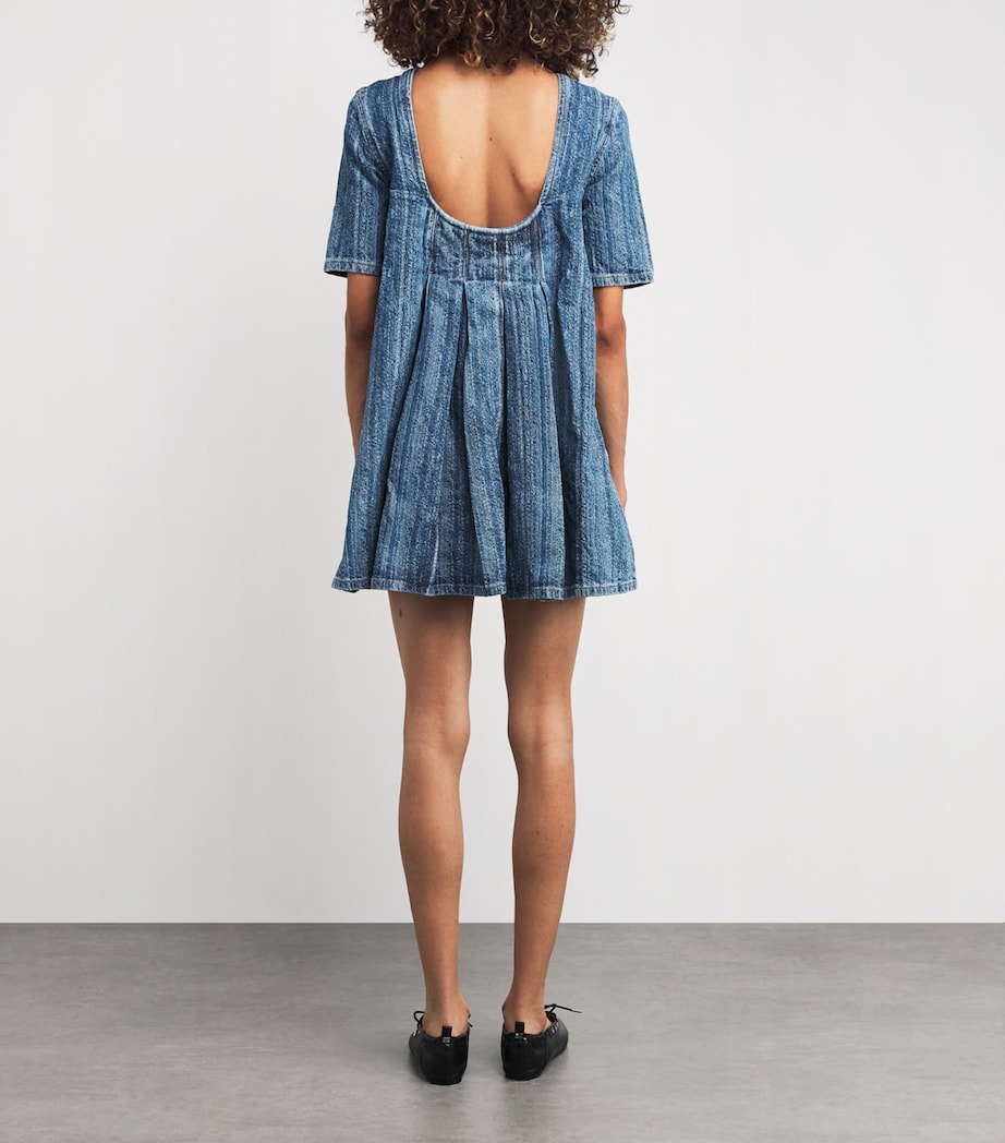Denim Open-Back Mini Dress 566 MID BLUE STONE Image 4