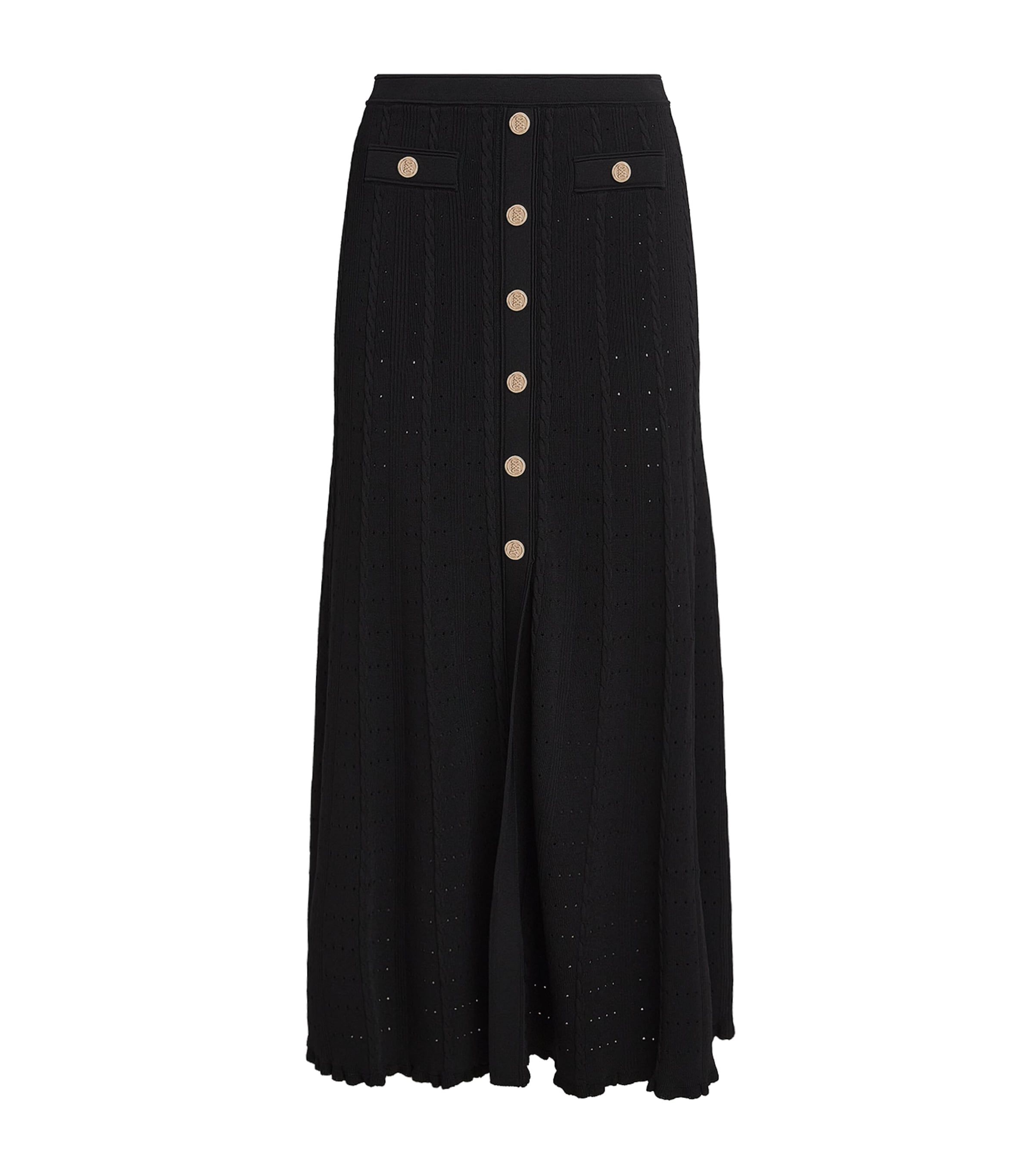 Sandro Paris Womens Knitted Button-Front Maxi Skirt Black Image 1