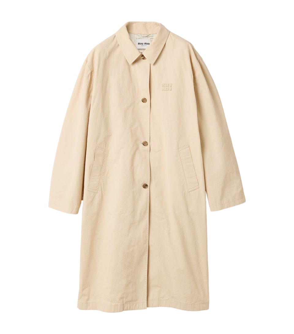 Miu Miu Cotton Old Gabardine Trench Coat Neutral