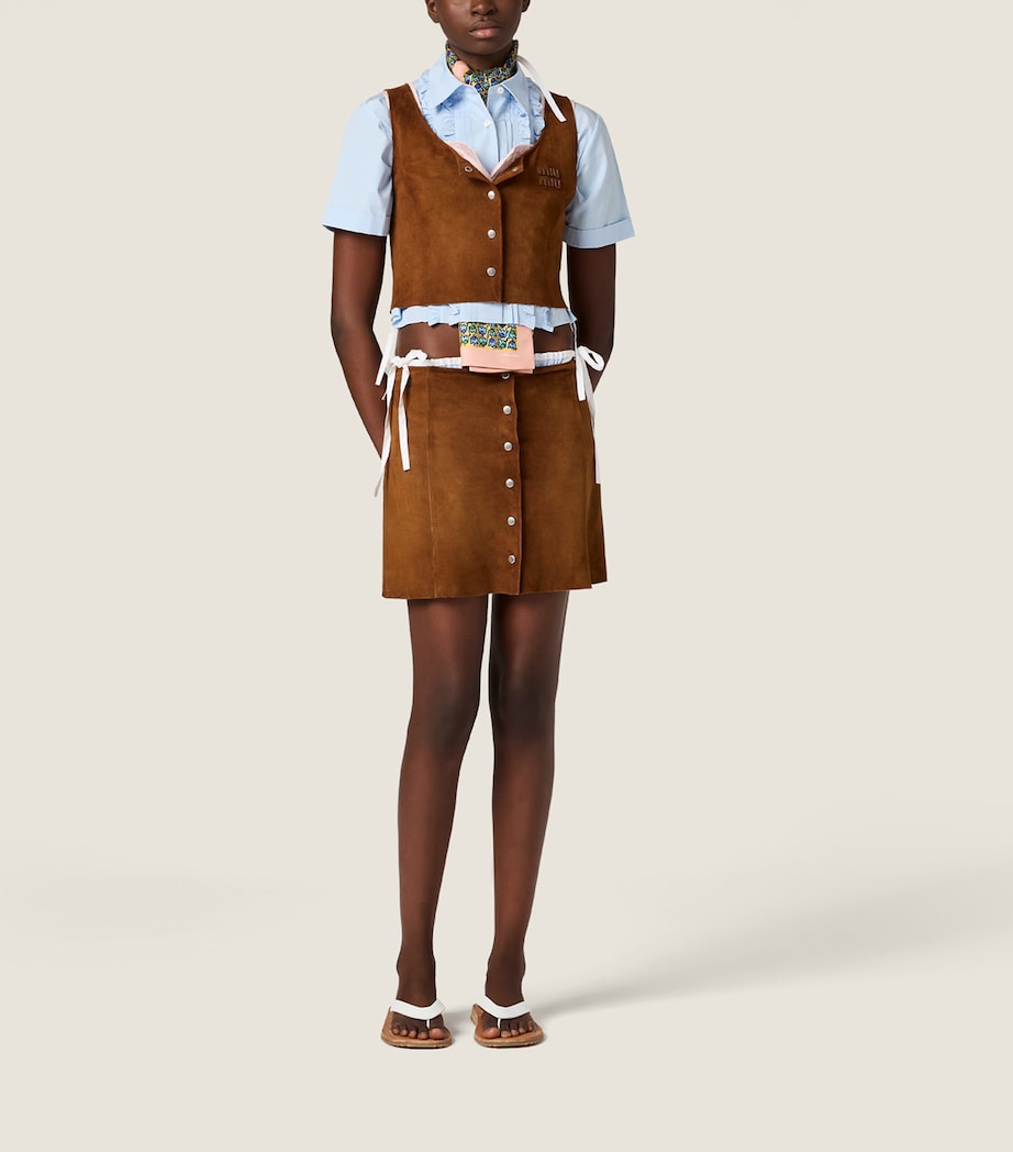 Miu Miu Womens Ruffled Short Sleeve Shirt Light Blue Image 2