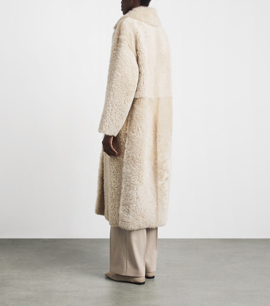 Max Mara Womens Shearling Long Coat Albino Image 5