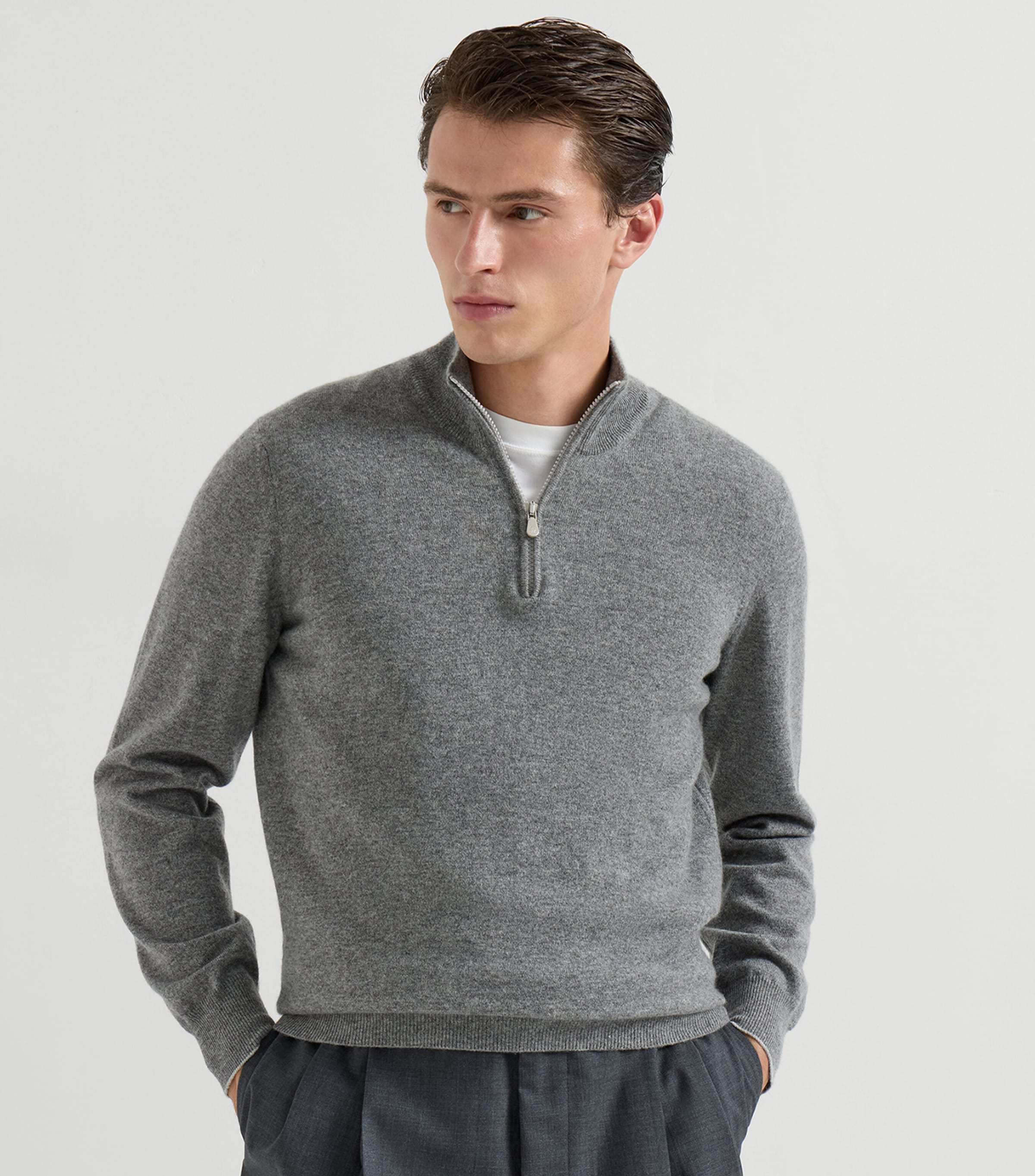 Brunello Cucinelli Mens Cashmere Quarter-Zip Sweater Image 2