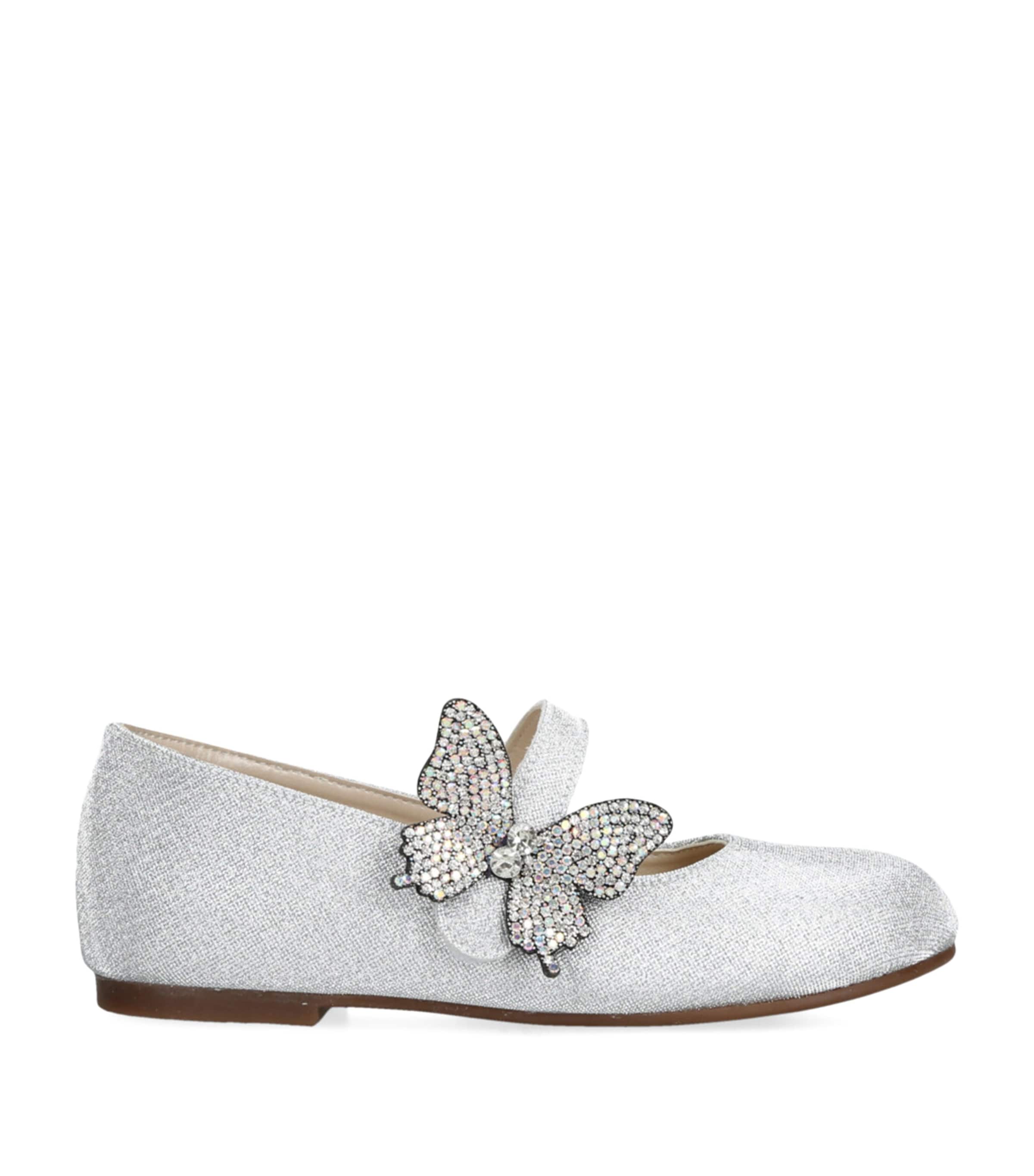 Babywalker Crystal Butterfly Ballet Flats In Metallic