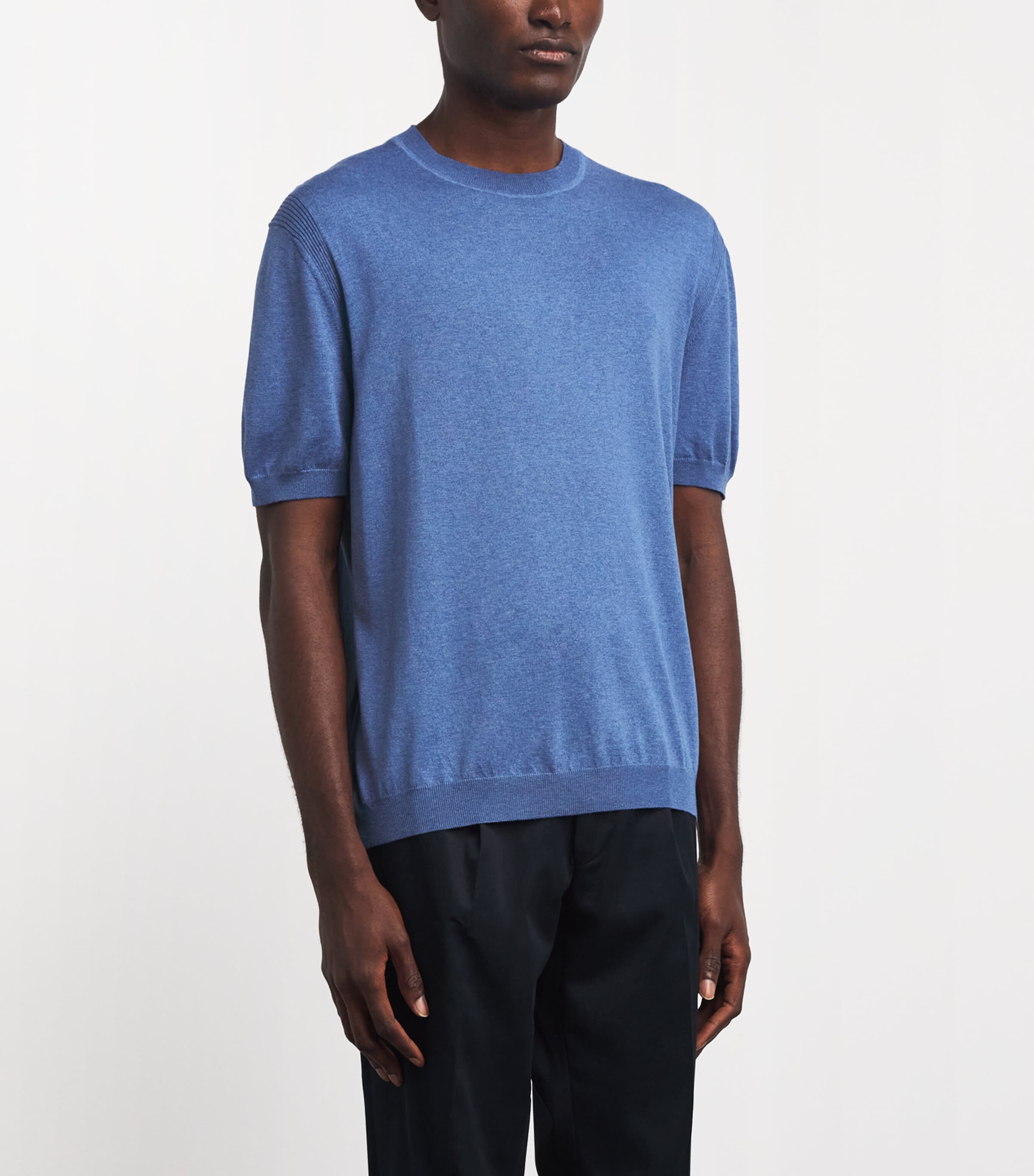 Paul & Shark Mens Silk-Cotton T-Shirt Light Cadet Blue Image 4