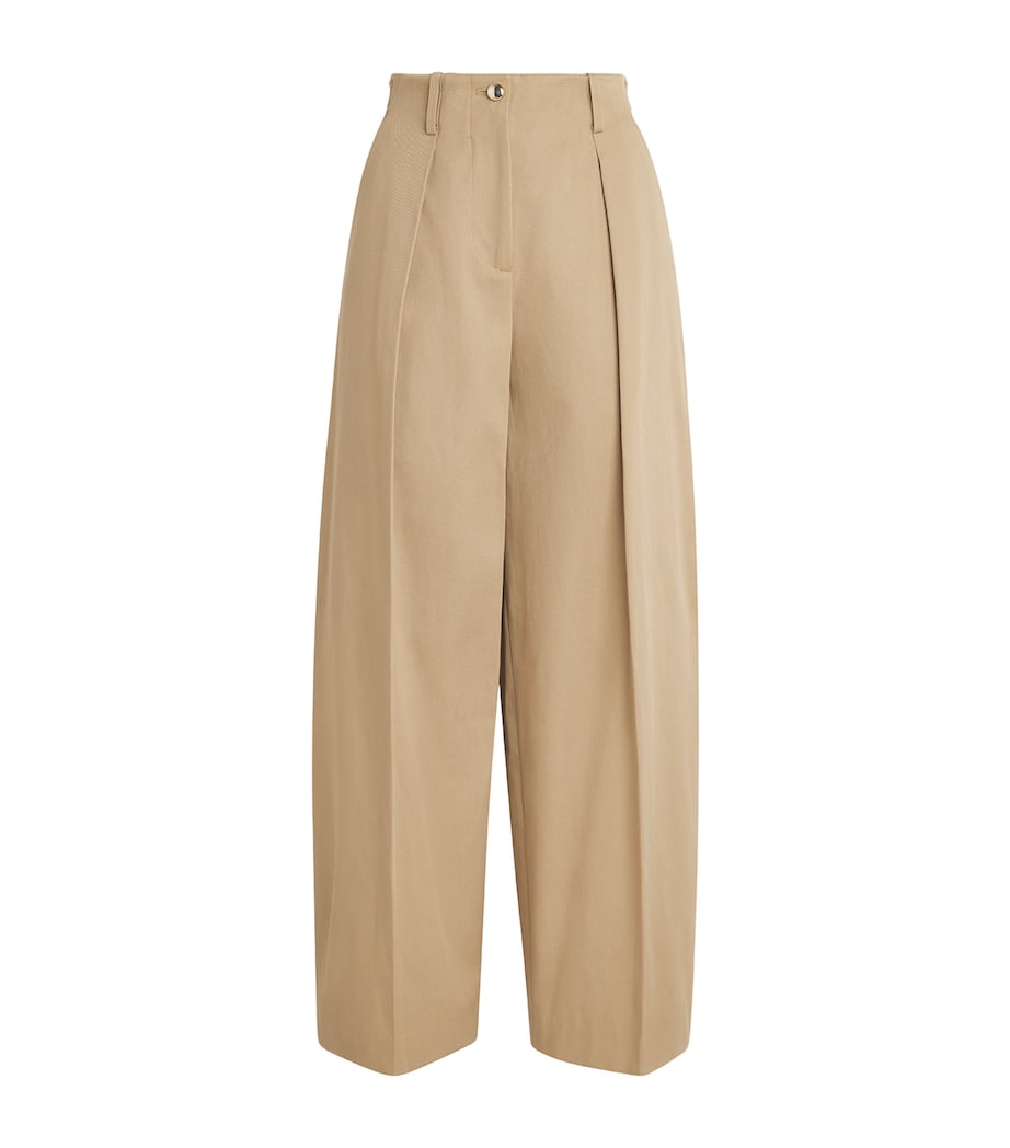 Maje Womens Cotton Pleated Wide-Leg Trousers Mastic Beige Image 1