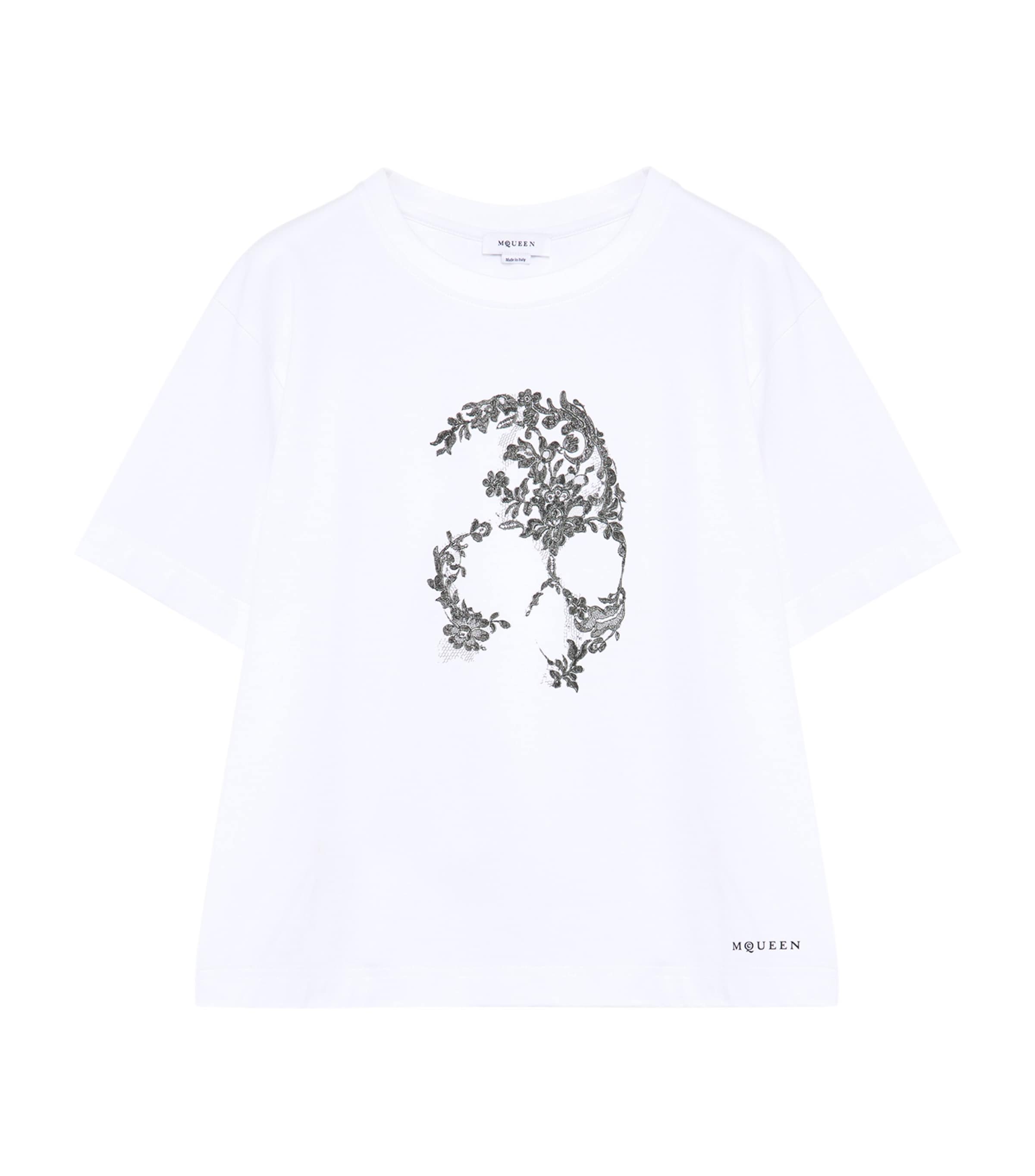 McQueen Womens Cotton Lace Skull T-Shirt Image 1