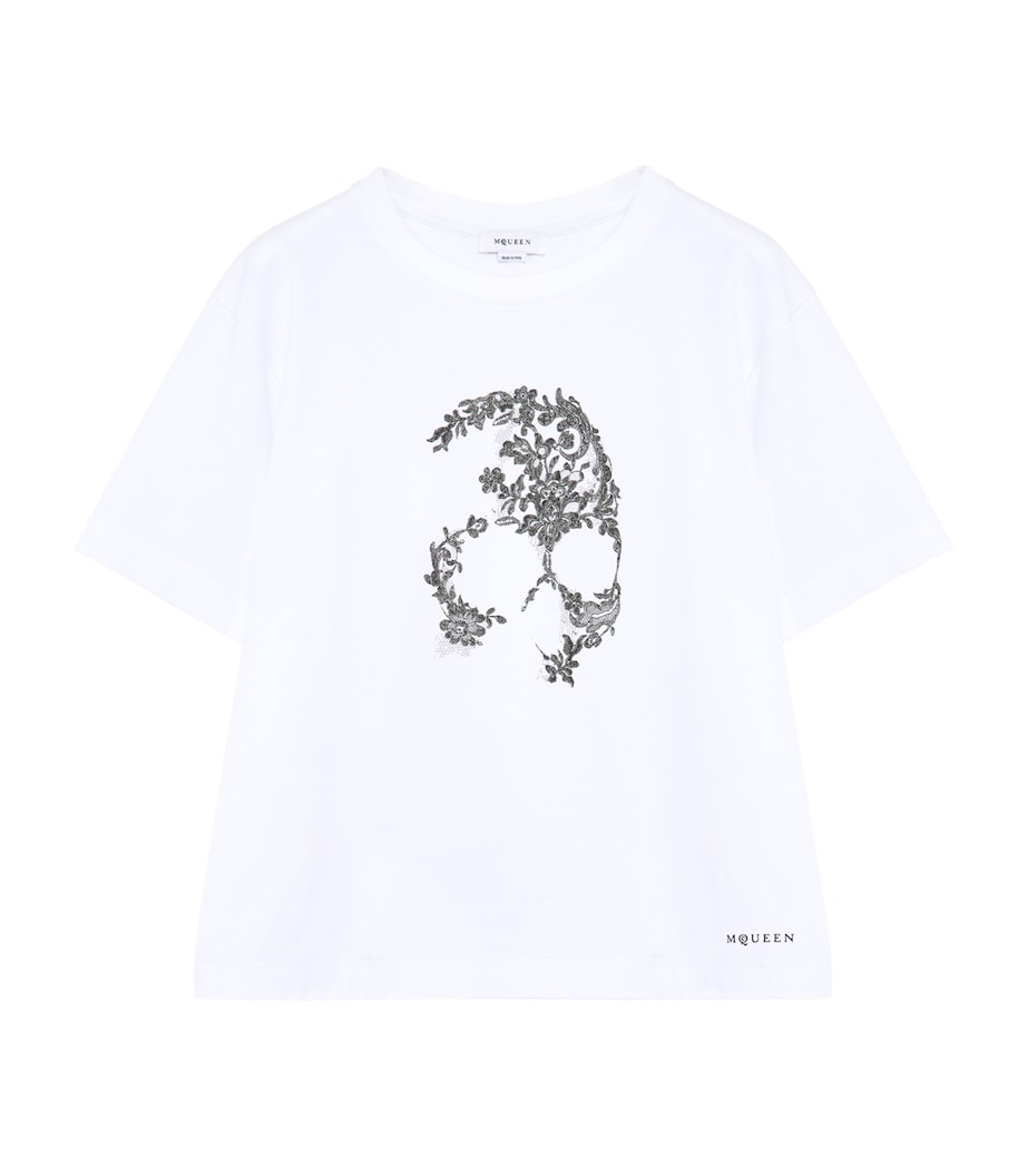 McQueen Womens Cotton Lace Skull T-Shirt Image 1