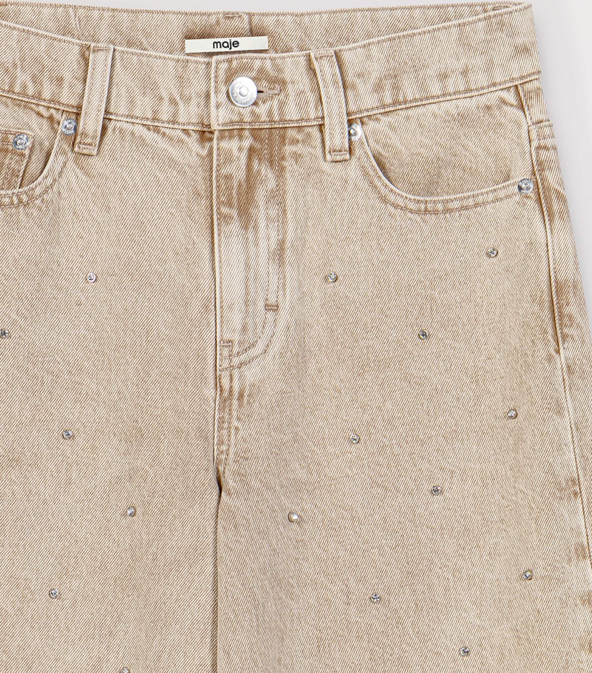 Maje Womens Rhinestone-Embellished Wide-Leg Jeans Beige Image 10