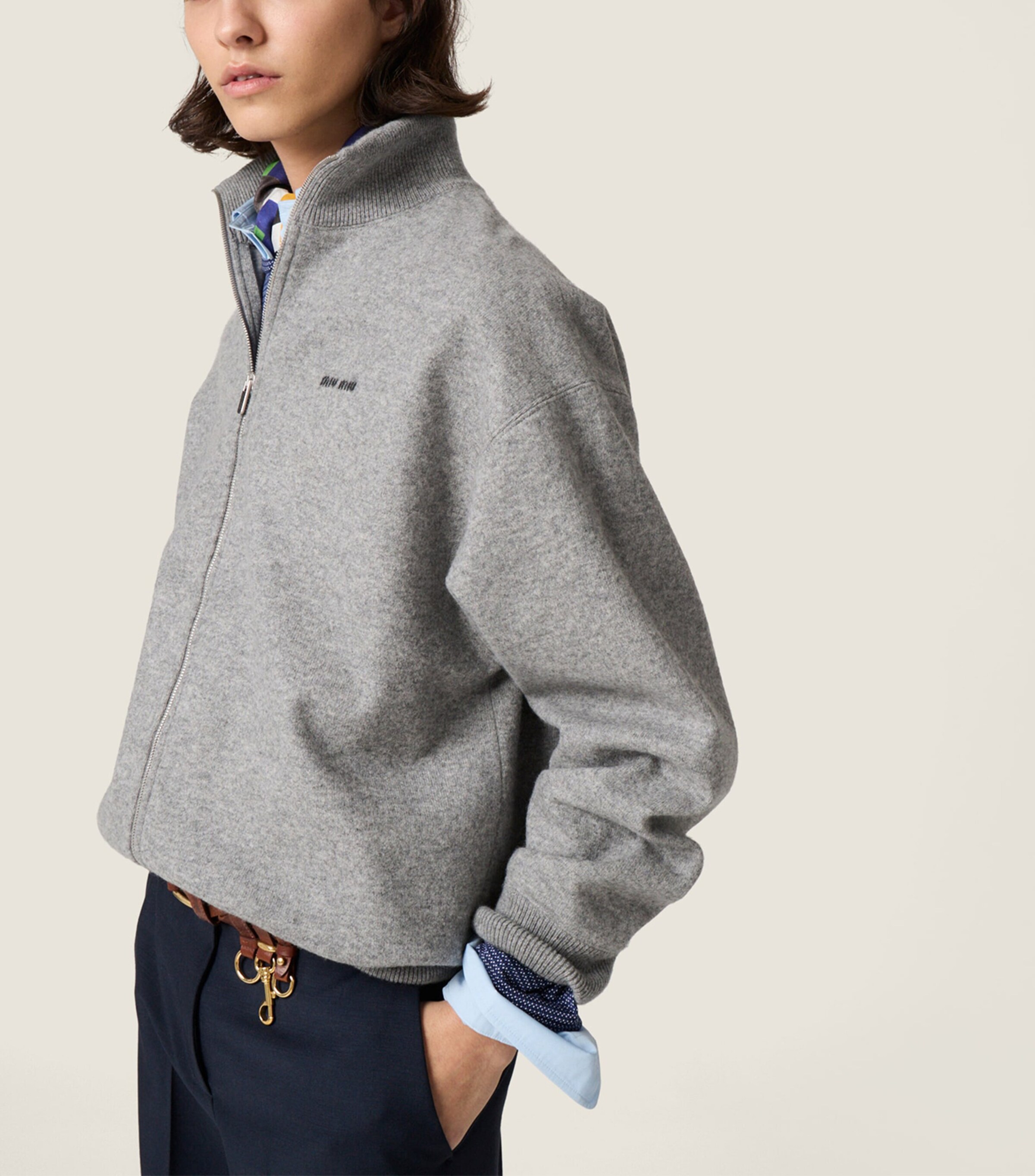 Miu Miu Womens Cashmere Zip-Up Cardigan Image 4