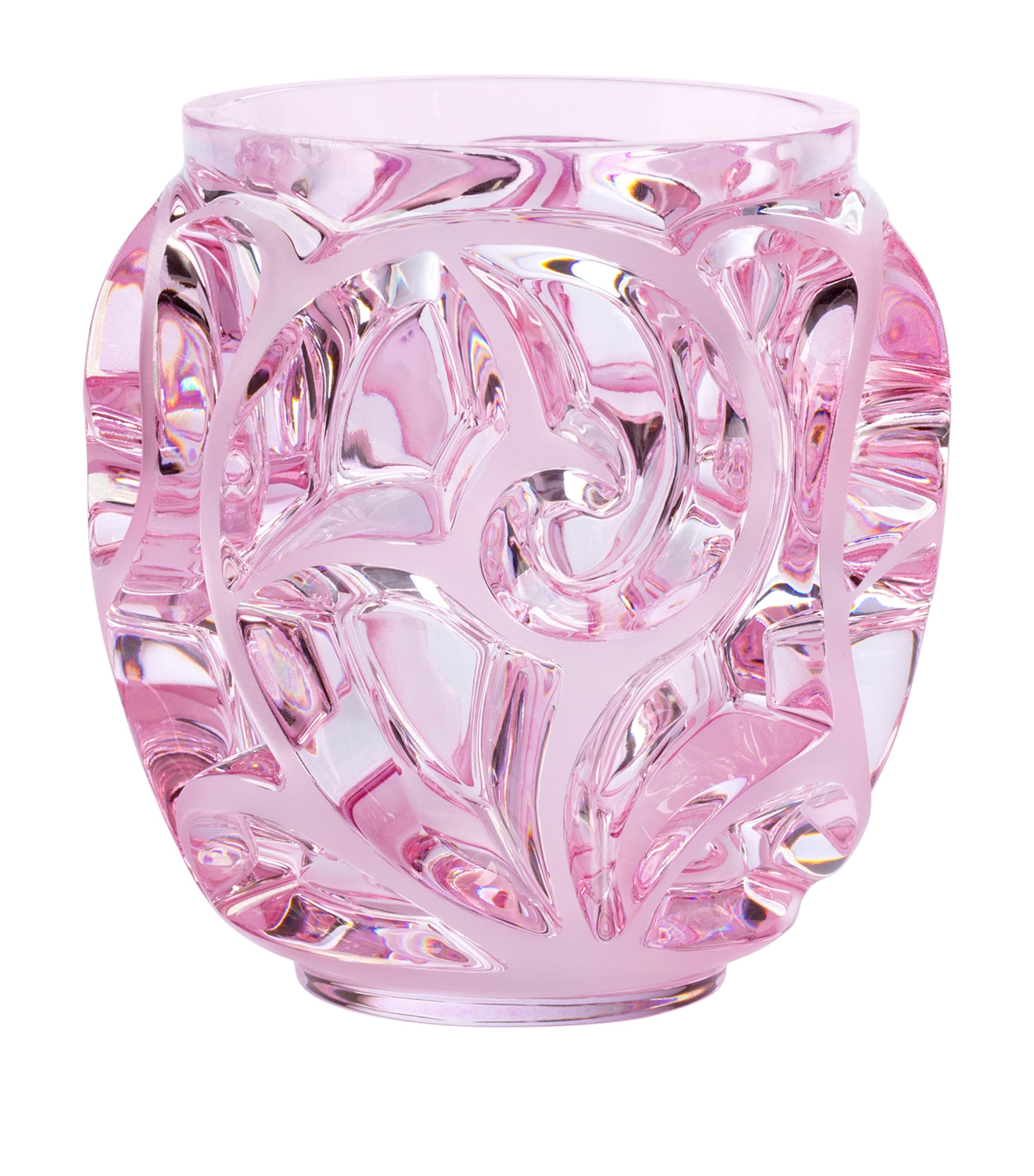 Lalique Crystal Rose Nebula Tourbillons Vase In Pink