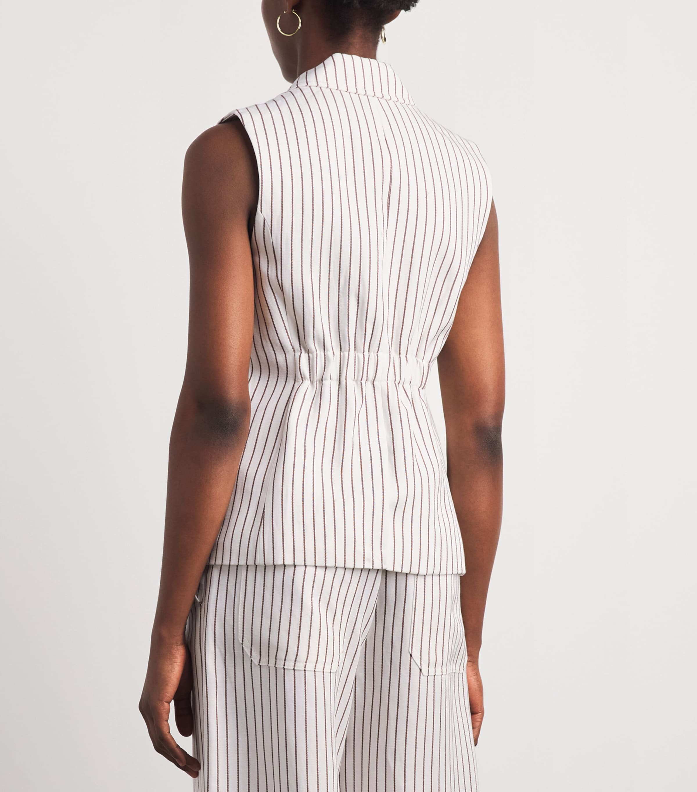 ME+EM Womens Stripe Sleeveless Blazer Ivory/cinnamon Brown Image 5
