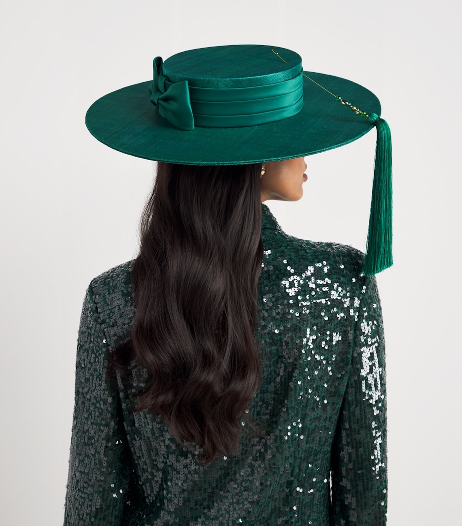 Jewelled-Tassel Bow Hat DEEP GREEN Image 3