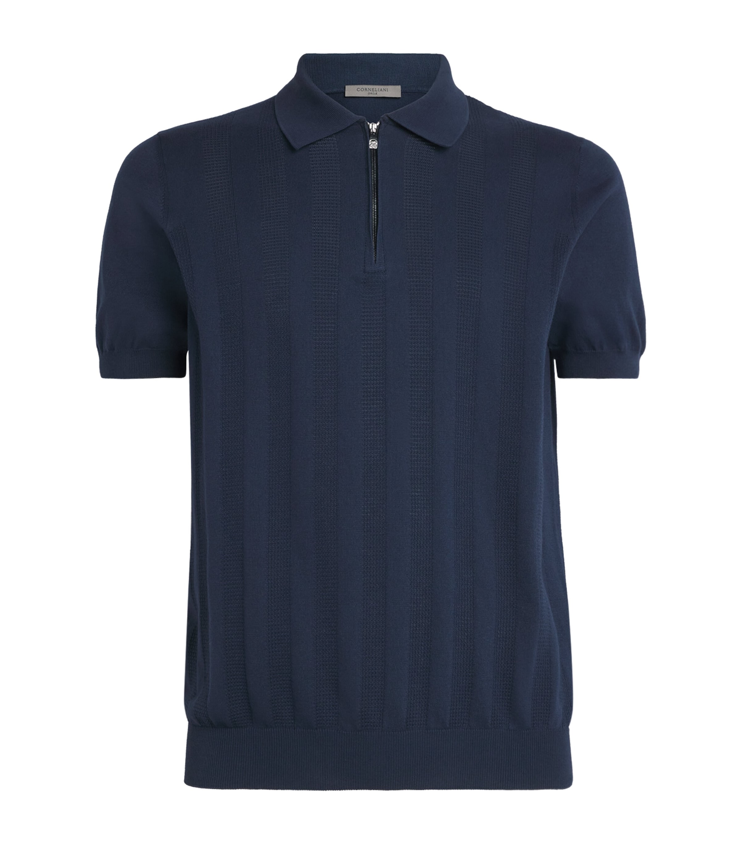 Corneliani Mens Zip-Detail Knitted Polo Shirt China Blue Image 1