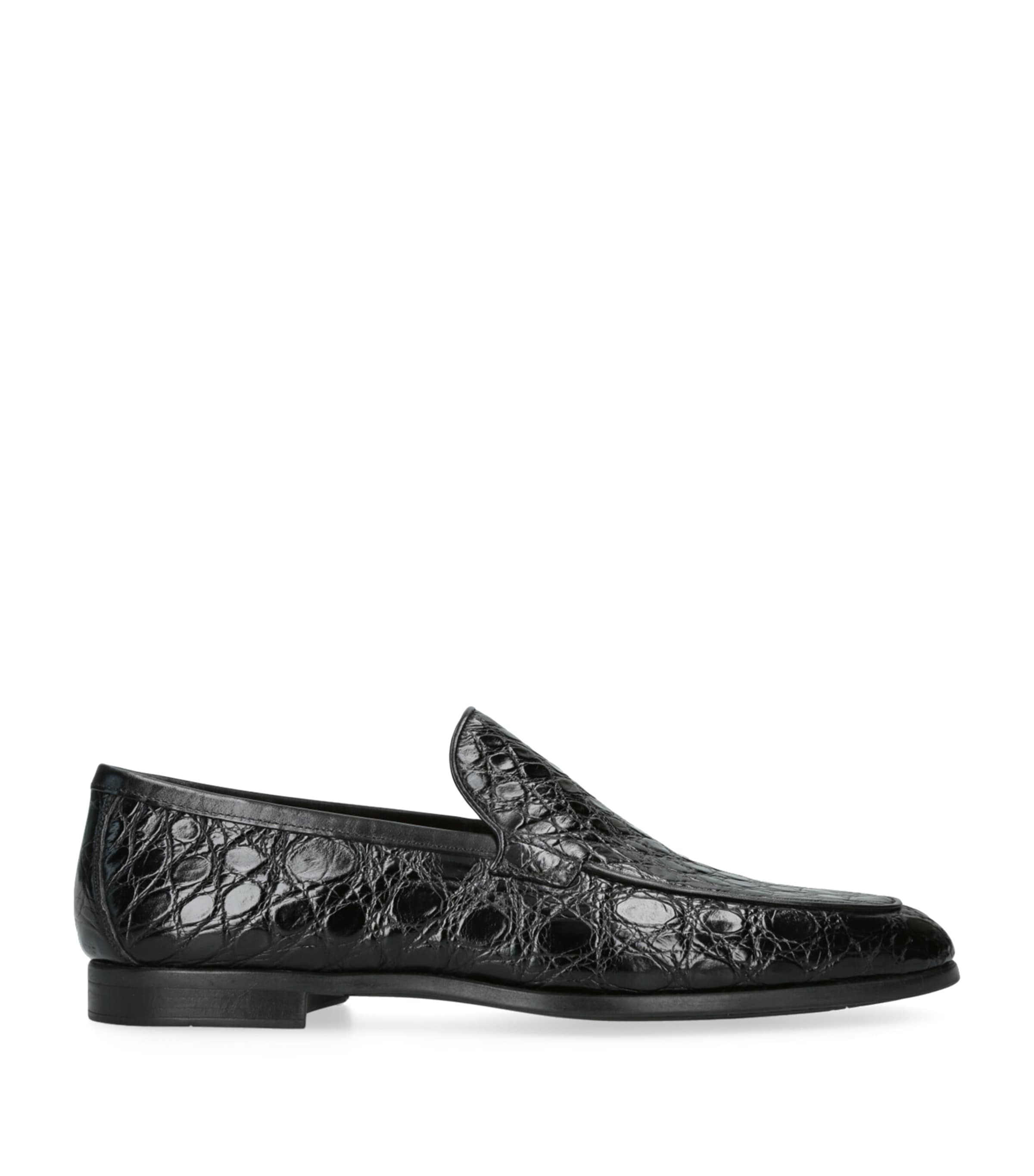 Magnanni Crocodile Leather Aston Loafers In Black