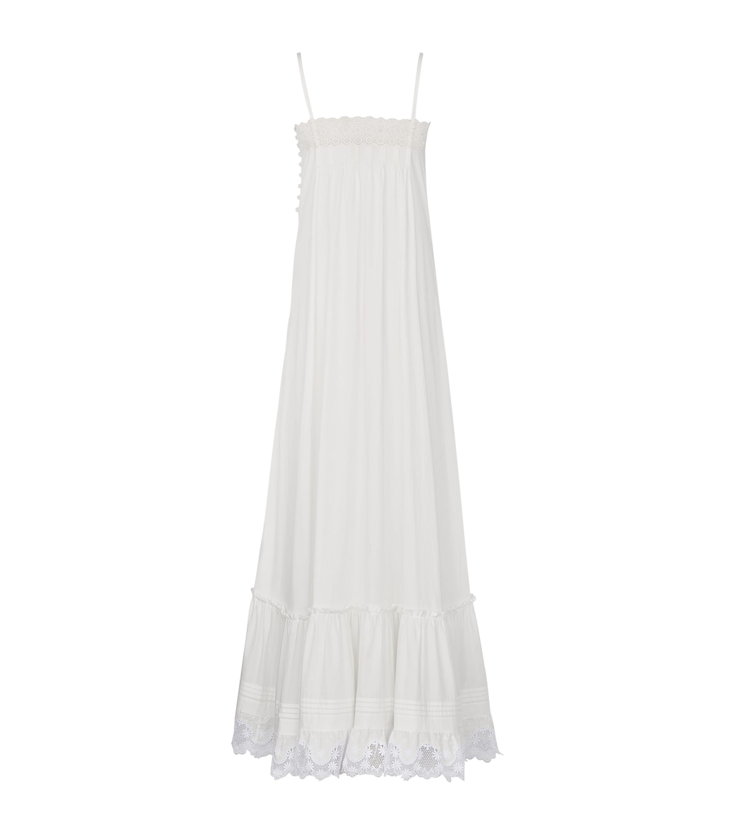 Saint Laurent Womens Cotton Lace Trim Maxi Dress Image 2