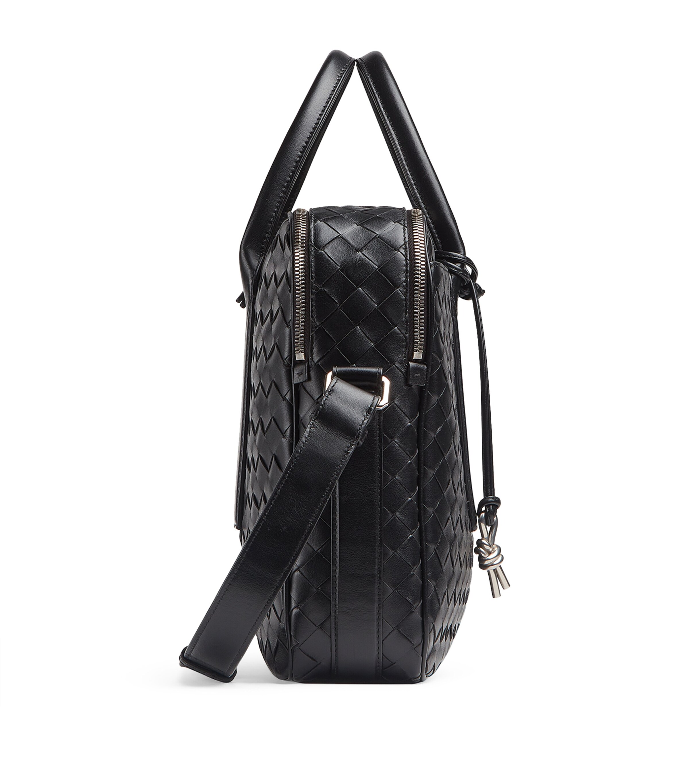 Leather Intrecciato Briefcase BLACK-SILVER Image 4