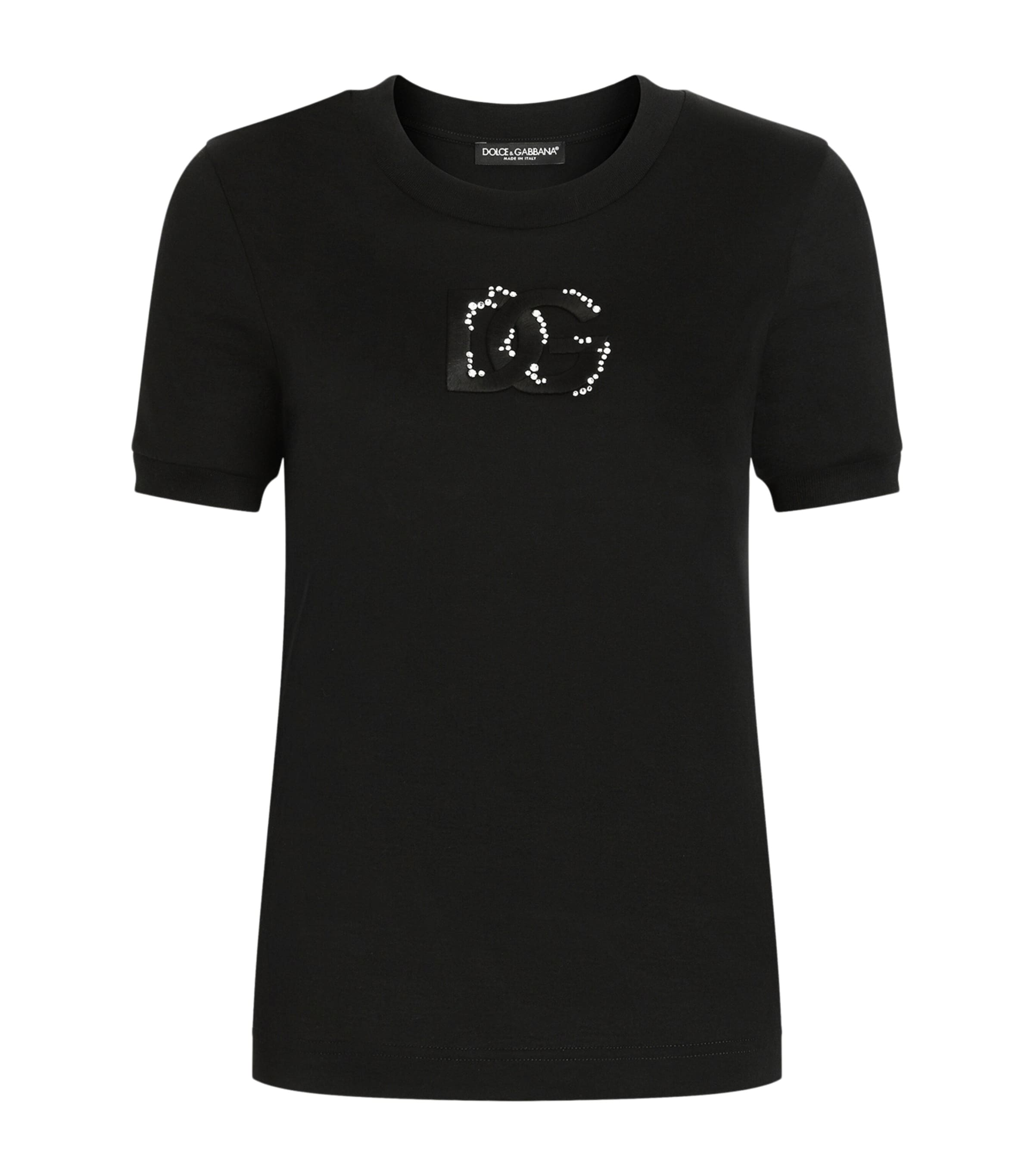 Dolce&Gabbana Womens Cotton Embellished Logo T-Shirt Blac Image 1