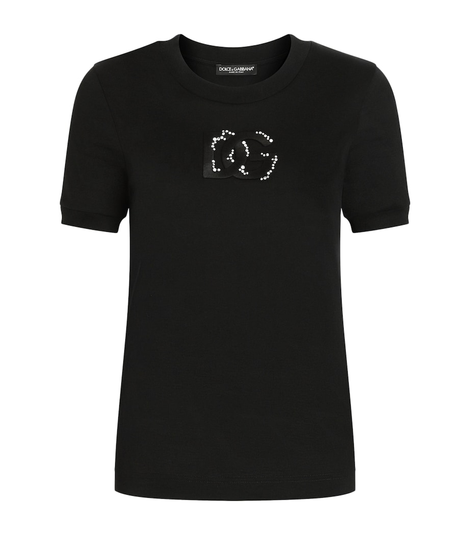 Dolce&Gabbana Womens Cotton Embellished Logo T-Shirt Blac Image 1