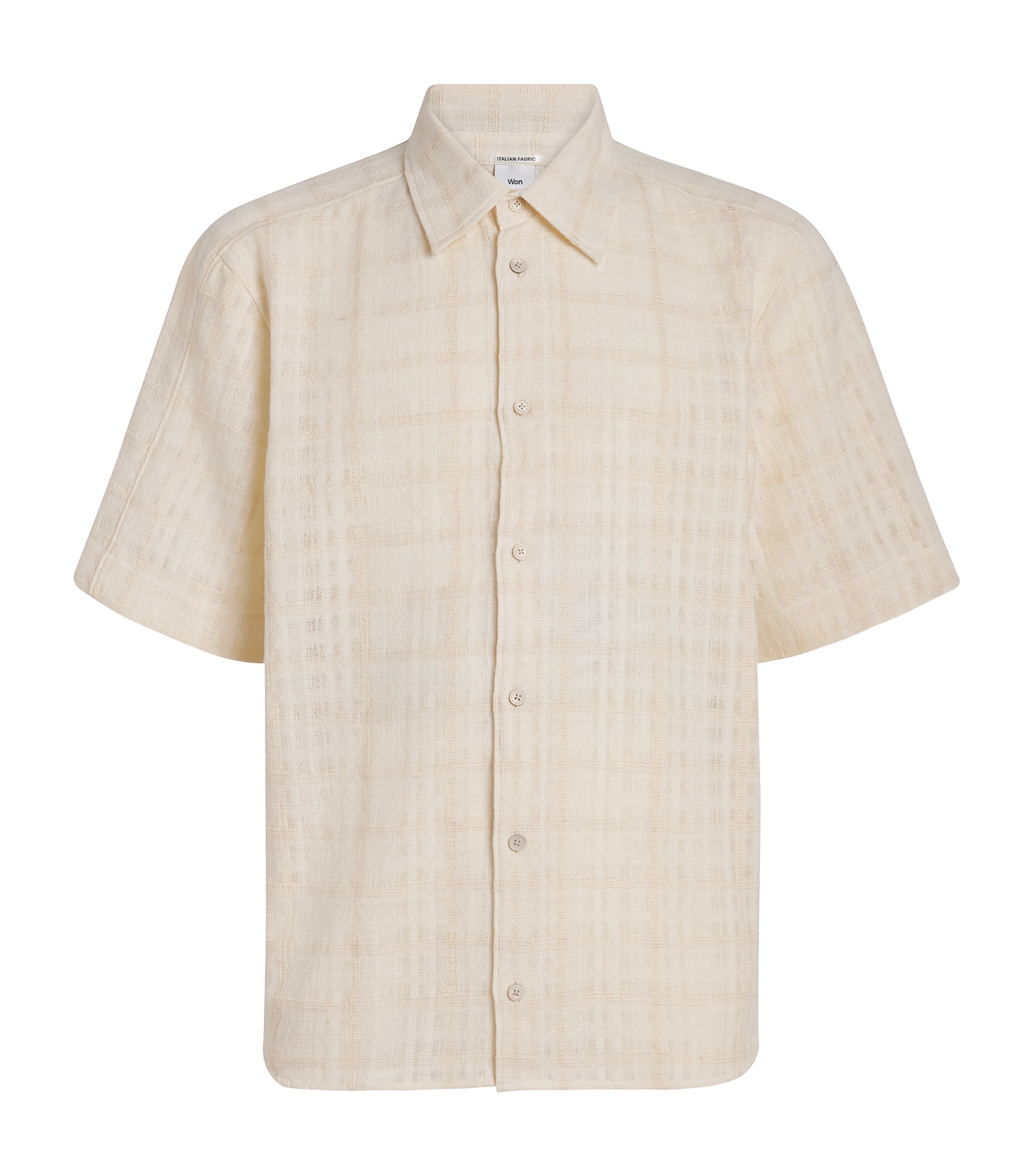 Won Hundred Mens Cotton-Blend Check Short-Sleeve Shirt Cannoli Cream Image 1