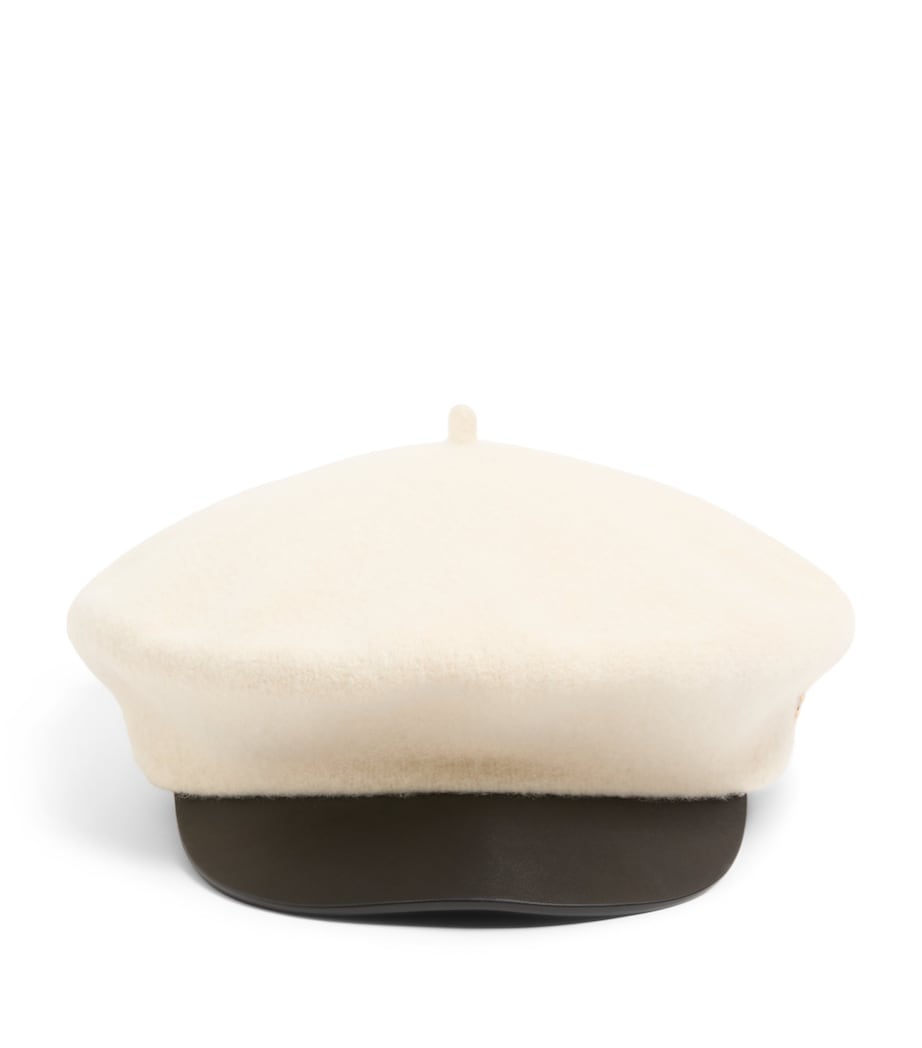 Wool Leather-Trim VLogo Signature Beret Q86 Image 1