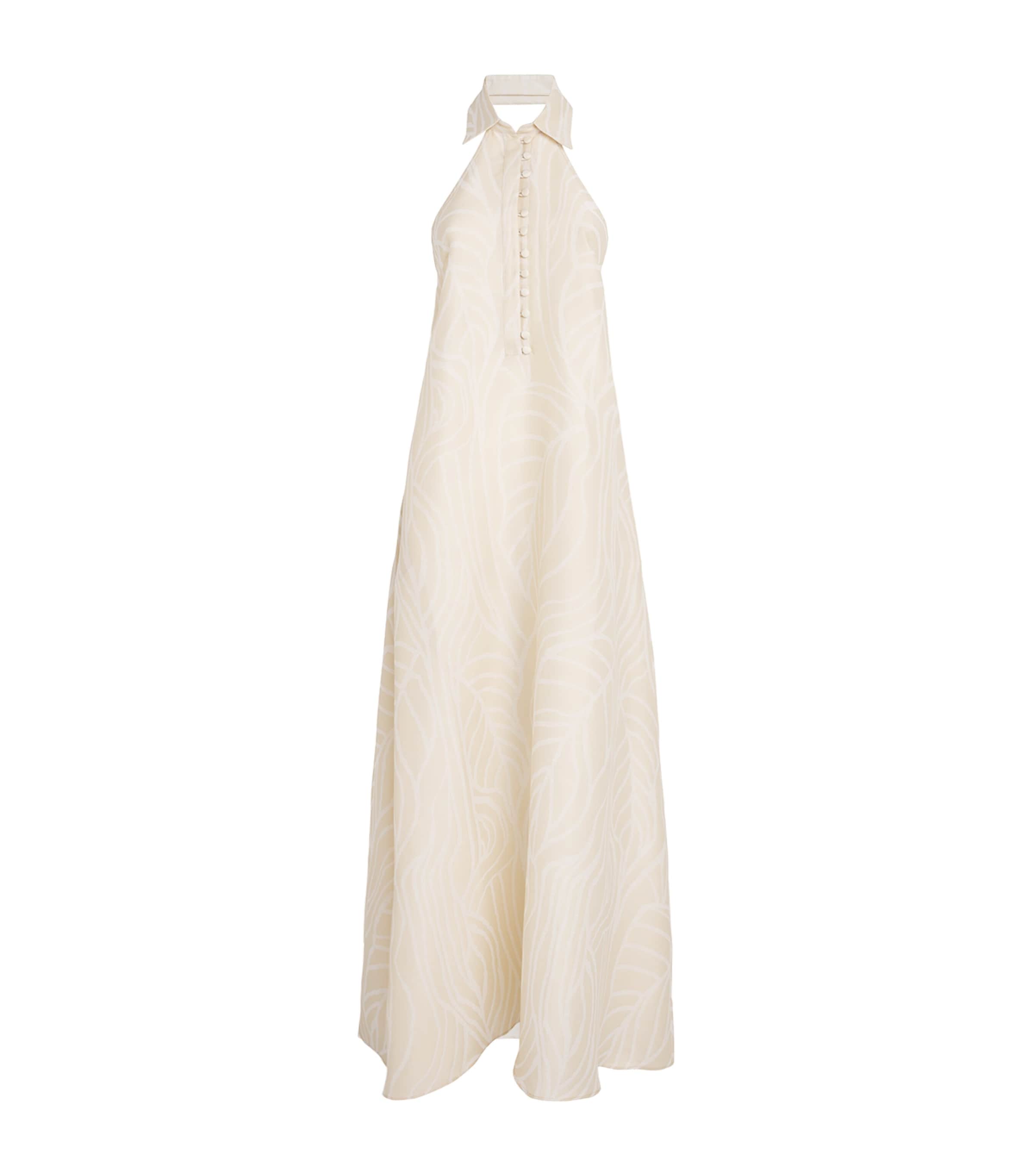 Taller Marmo Linen Barbara Halterneck Maxi Dress In White