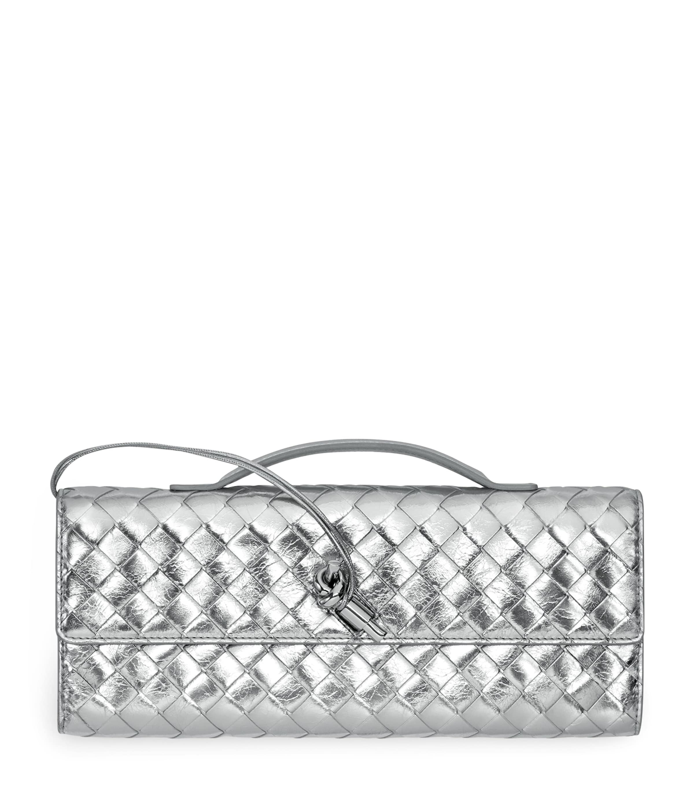 Bottega Veneta Leather Andiamo Clutch Bag In Silver