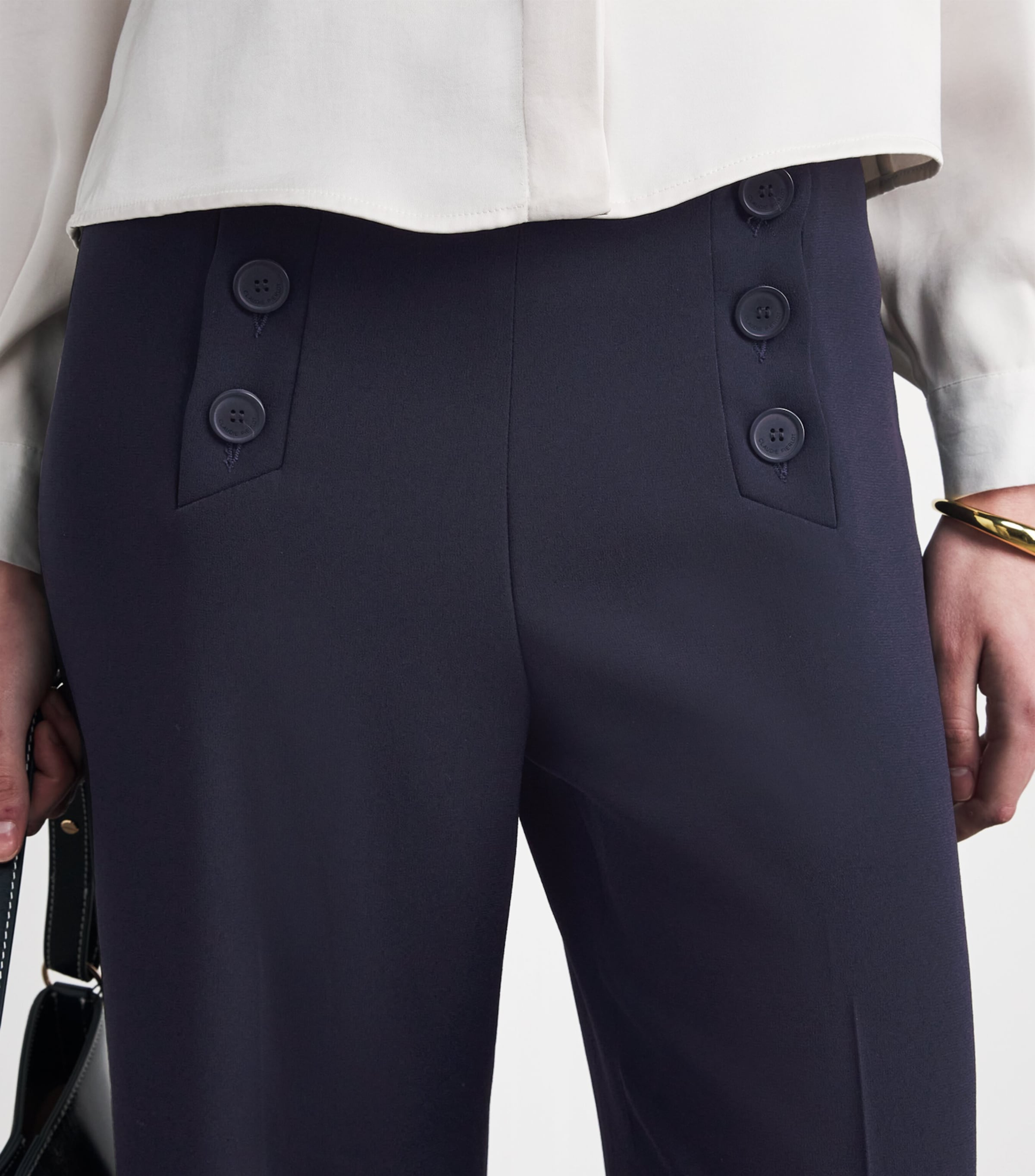 Claudie Pierlot Womens Sailor Wide-Leg Trousers Navy Image 3
