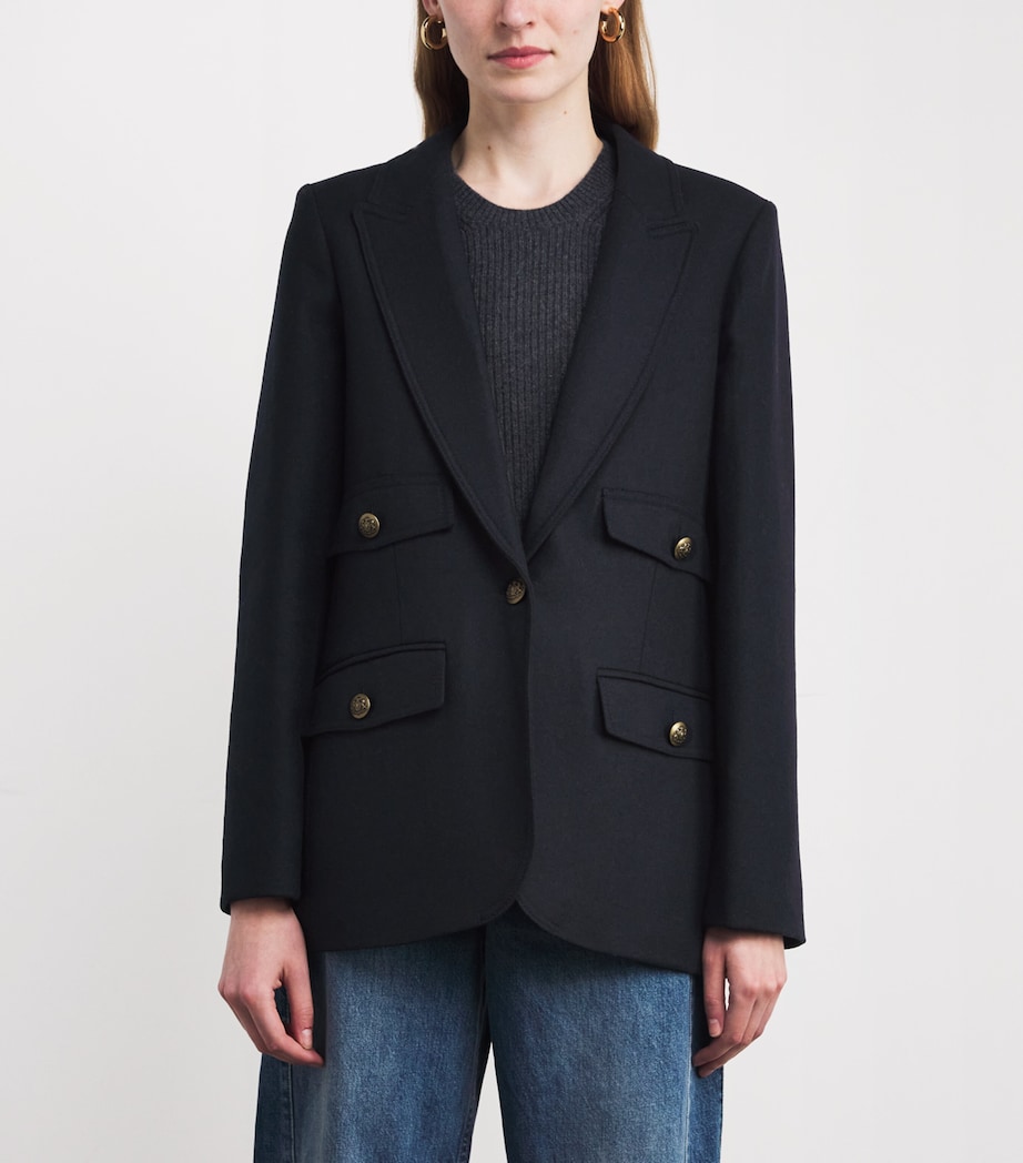 Wool-Blend Single-Breasted Blazer NAVY Image 3