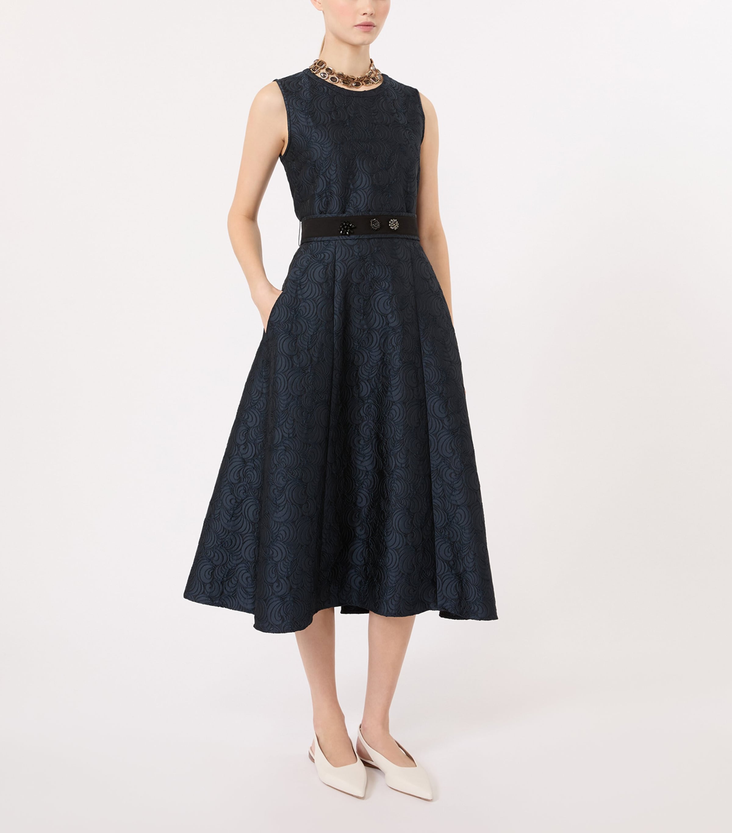 Max Mara Womens Crystal Jacquard Midi Dress Midnightblue Image 2
