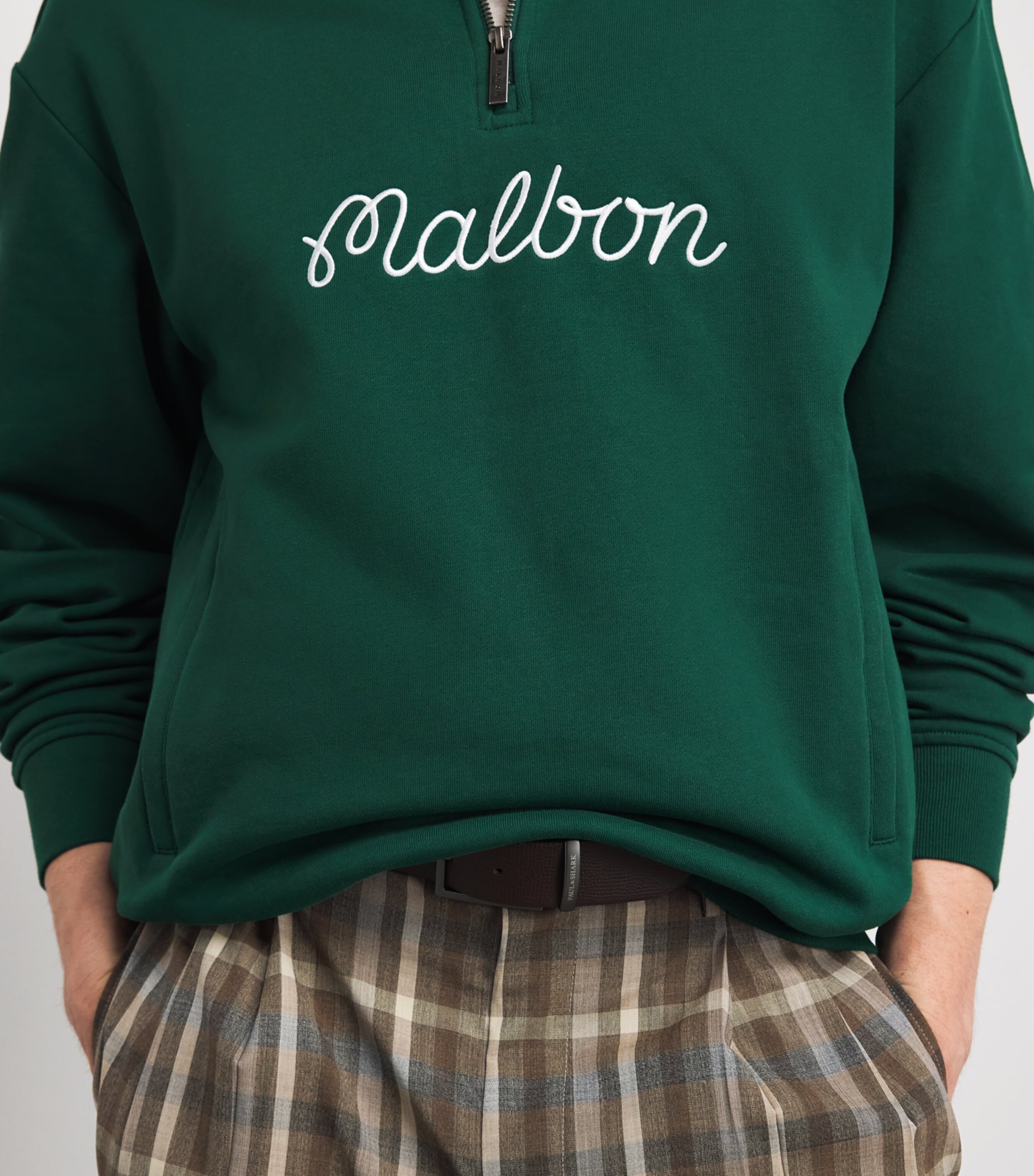 Malbon Mens Cotton Collegiate Quarter-Zip Sweatshirt Forest Green Image 3