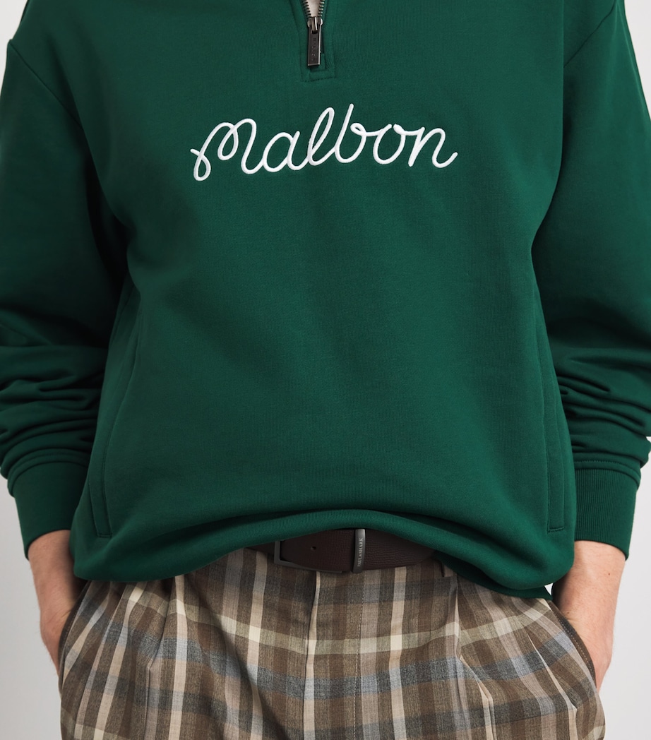 Malbon Mens Cotton Collegiate Quarter-Zip Sweatshirt Forest Green Image 3