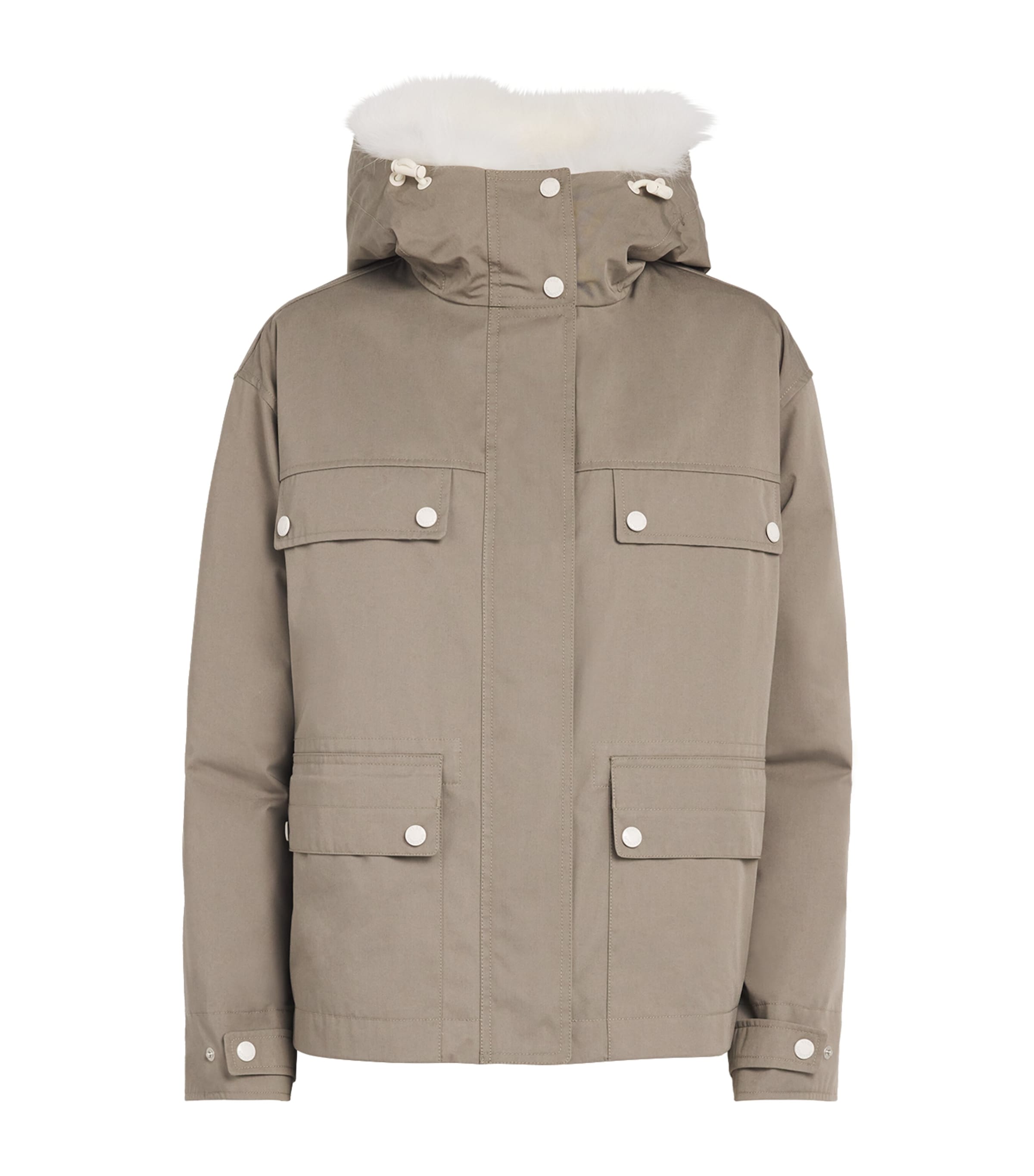 Shop Yves Salomon Canvas Fur-trim Parka Jacket In Green