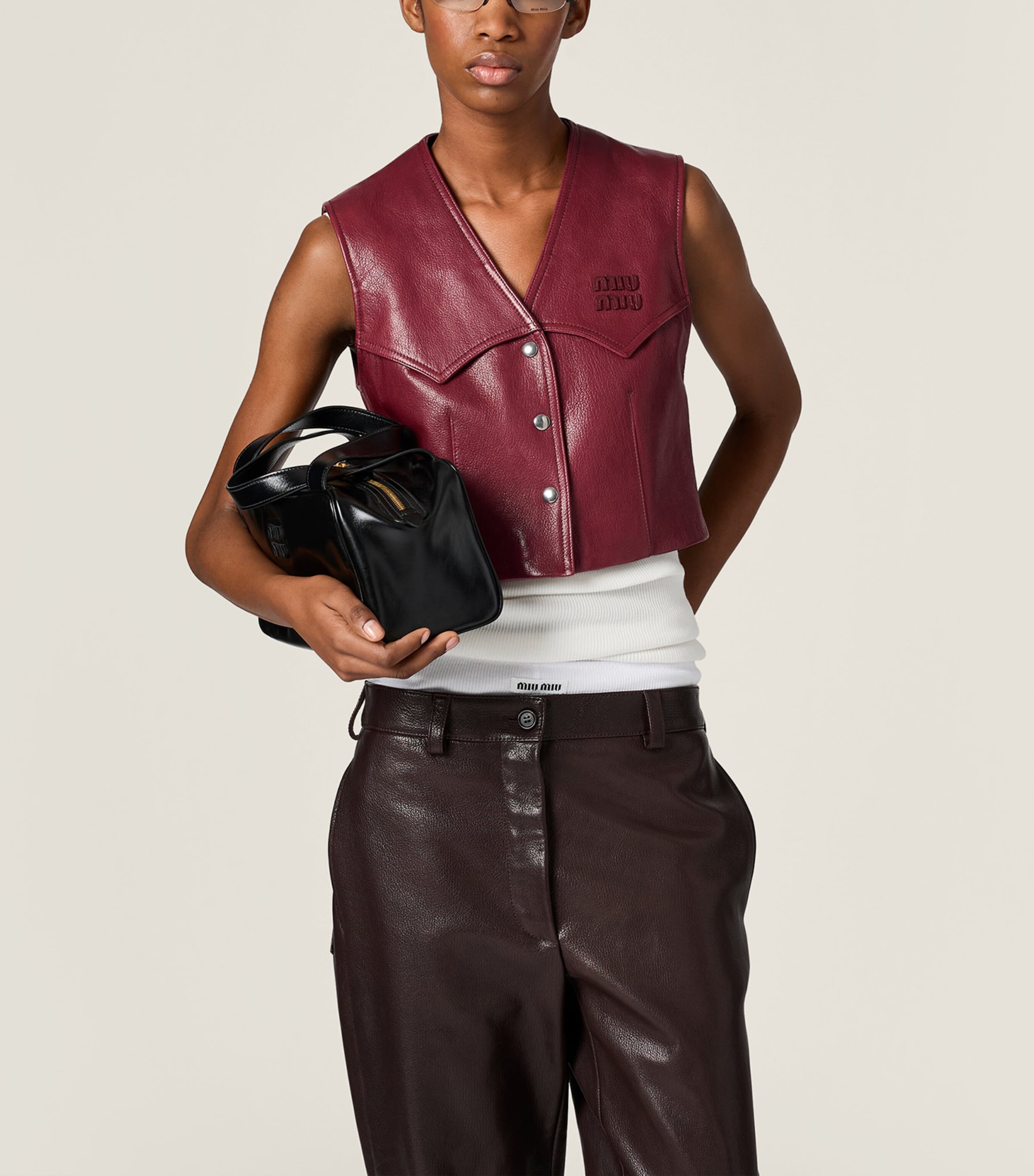 Miu Miu Womens Leather Vest Burgundy Image 5