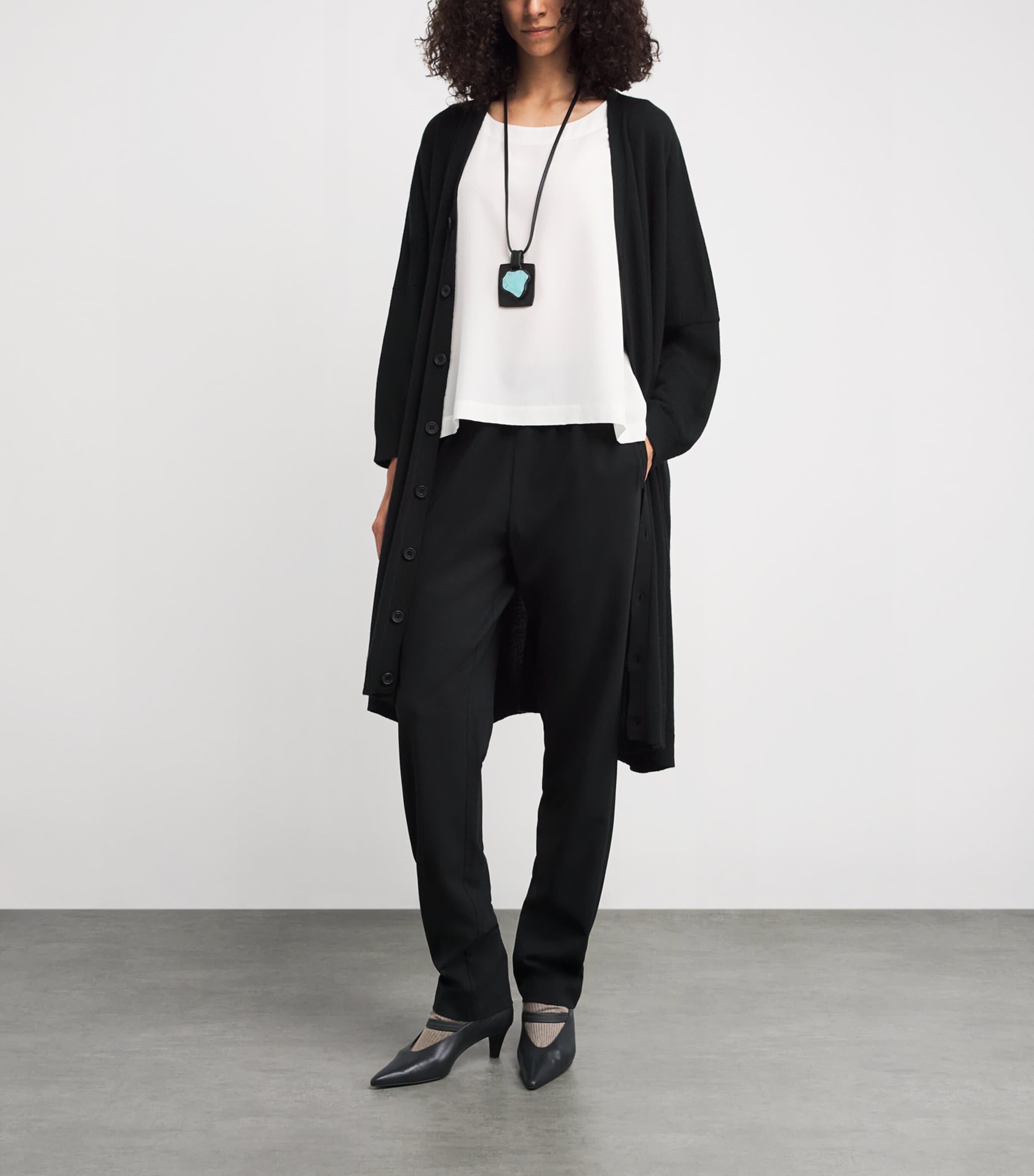 Cashmere Wide Longline Cardigan BLACK Image 2