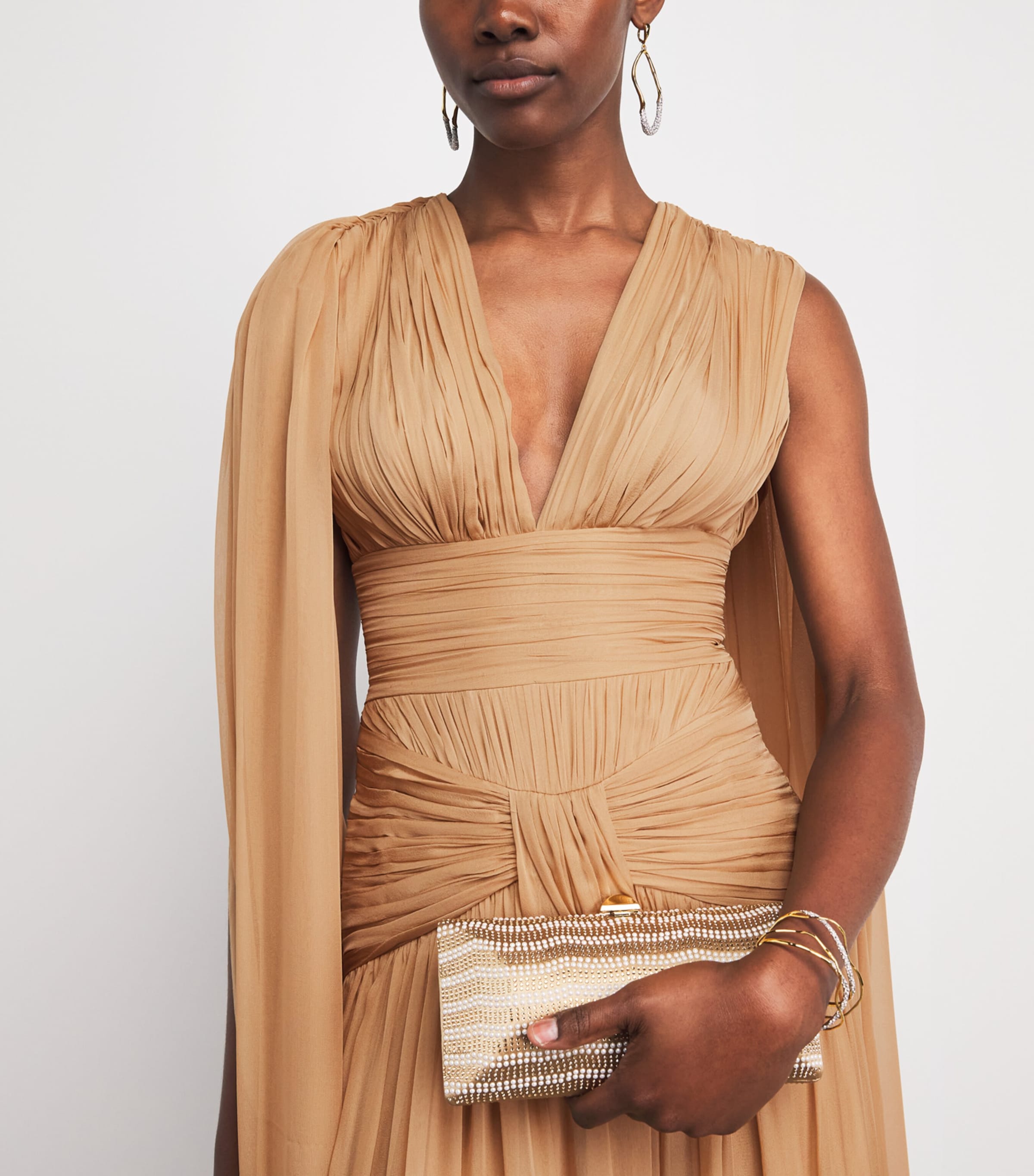 Zuhair Murad Womens Silk Chiffon Cape Gown Almond Image 3