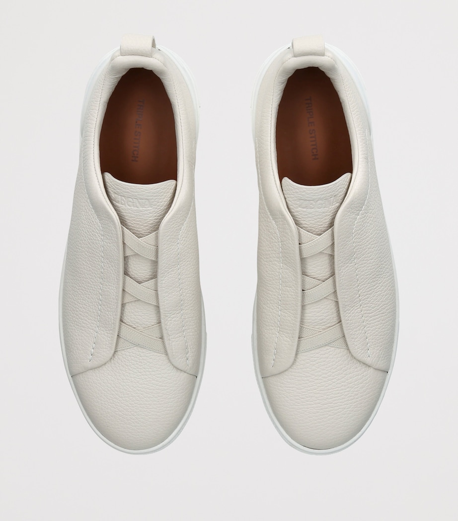 Zegna Leather Triple Stitch Sneakers Bone Image 3