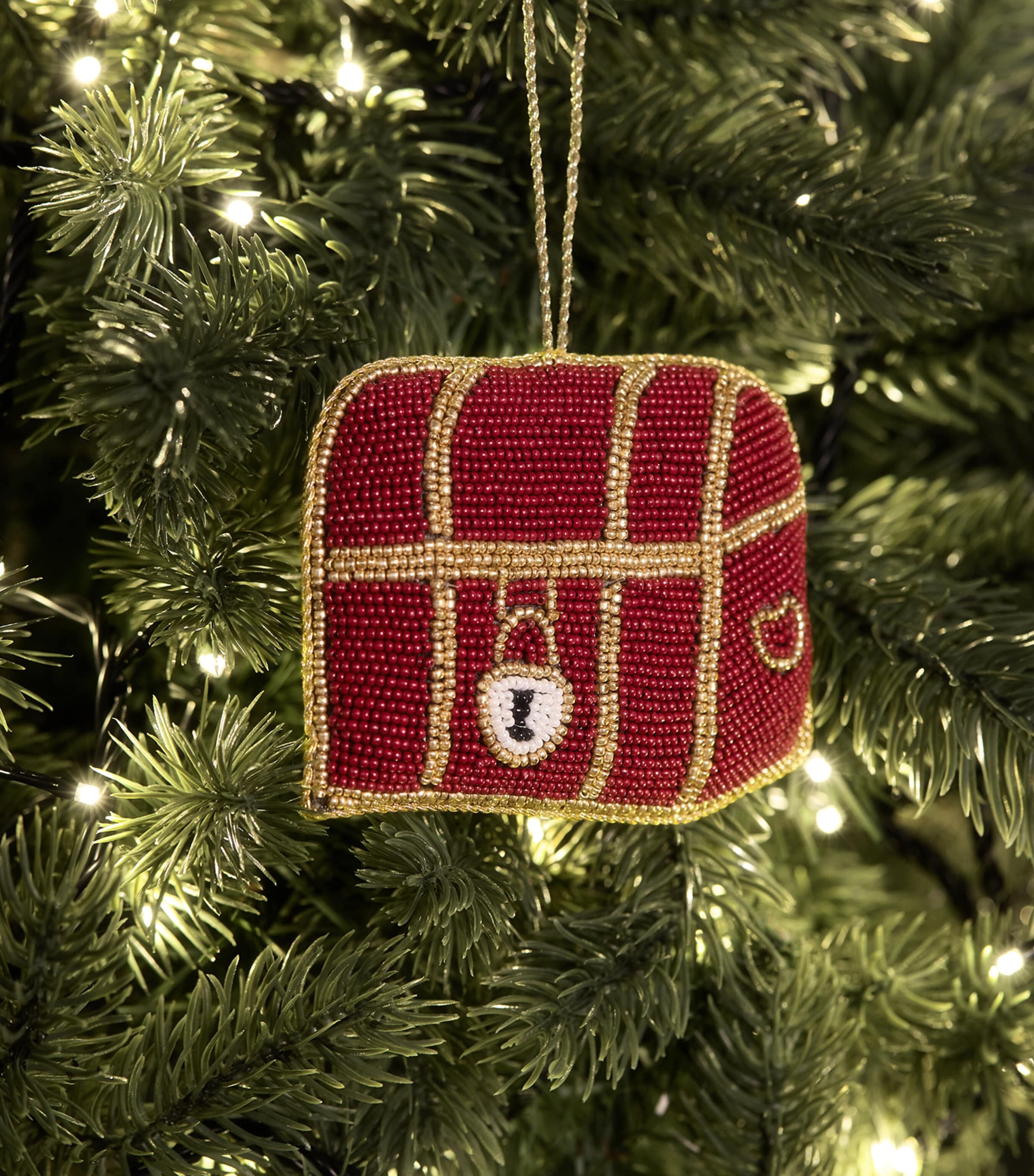 Harrods Beaded Chest Tree Decoration Red/gold Image 3