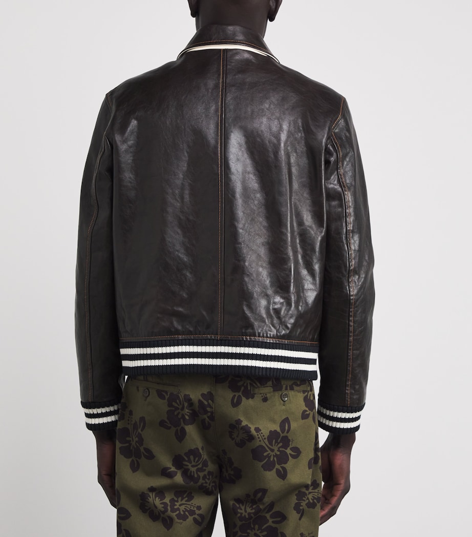 Leather Prince Varsity Jacket DARK BROWN Image 4