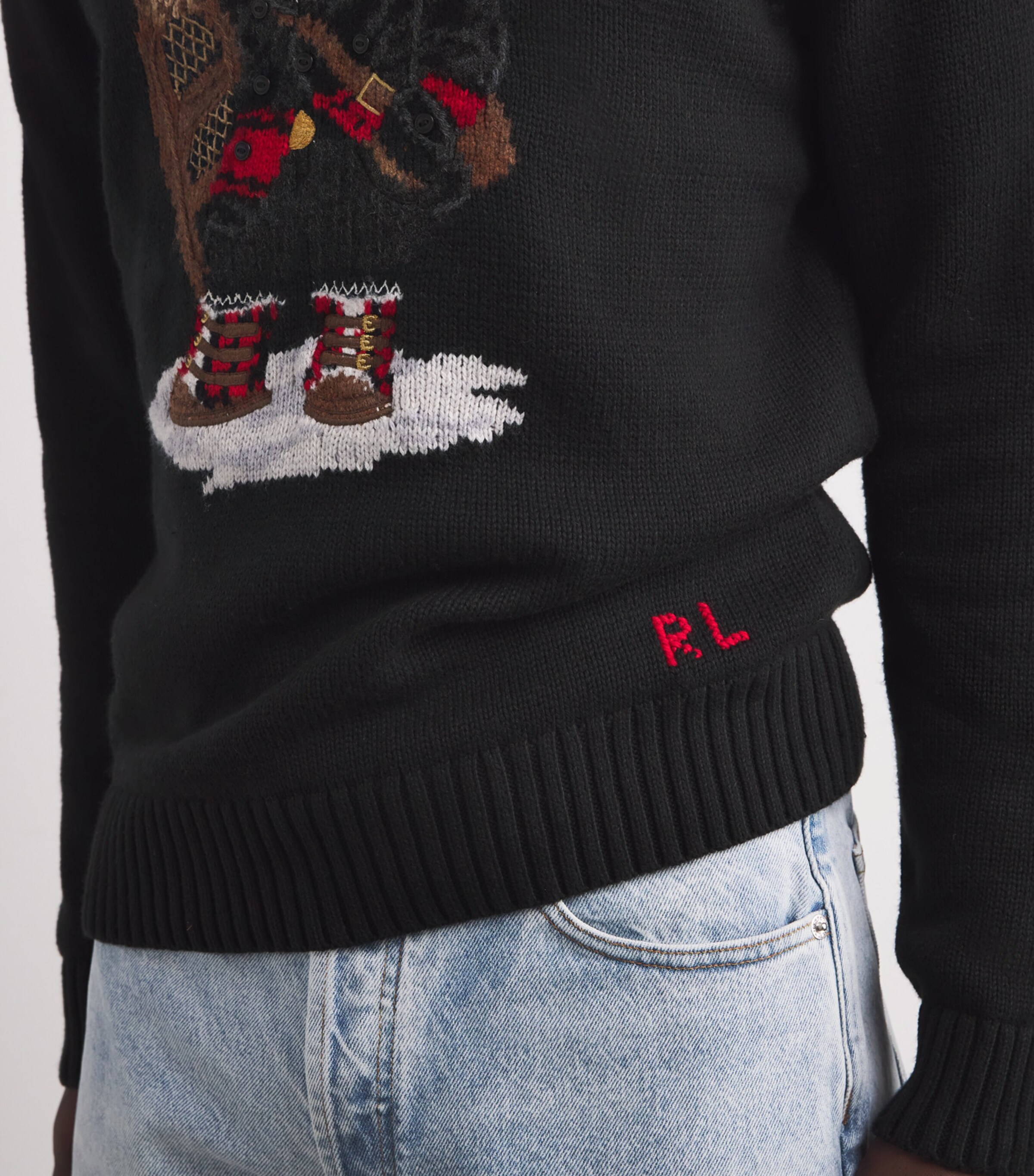 Polo Ralph Lauren Mens Cotton-Cashmere Holiday Bear Sweater Black Image 6