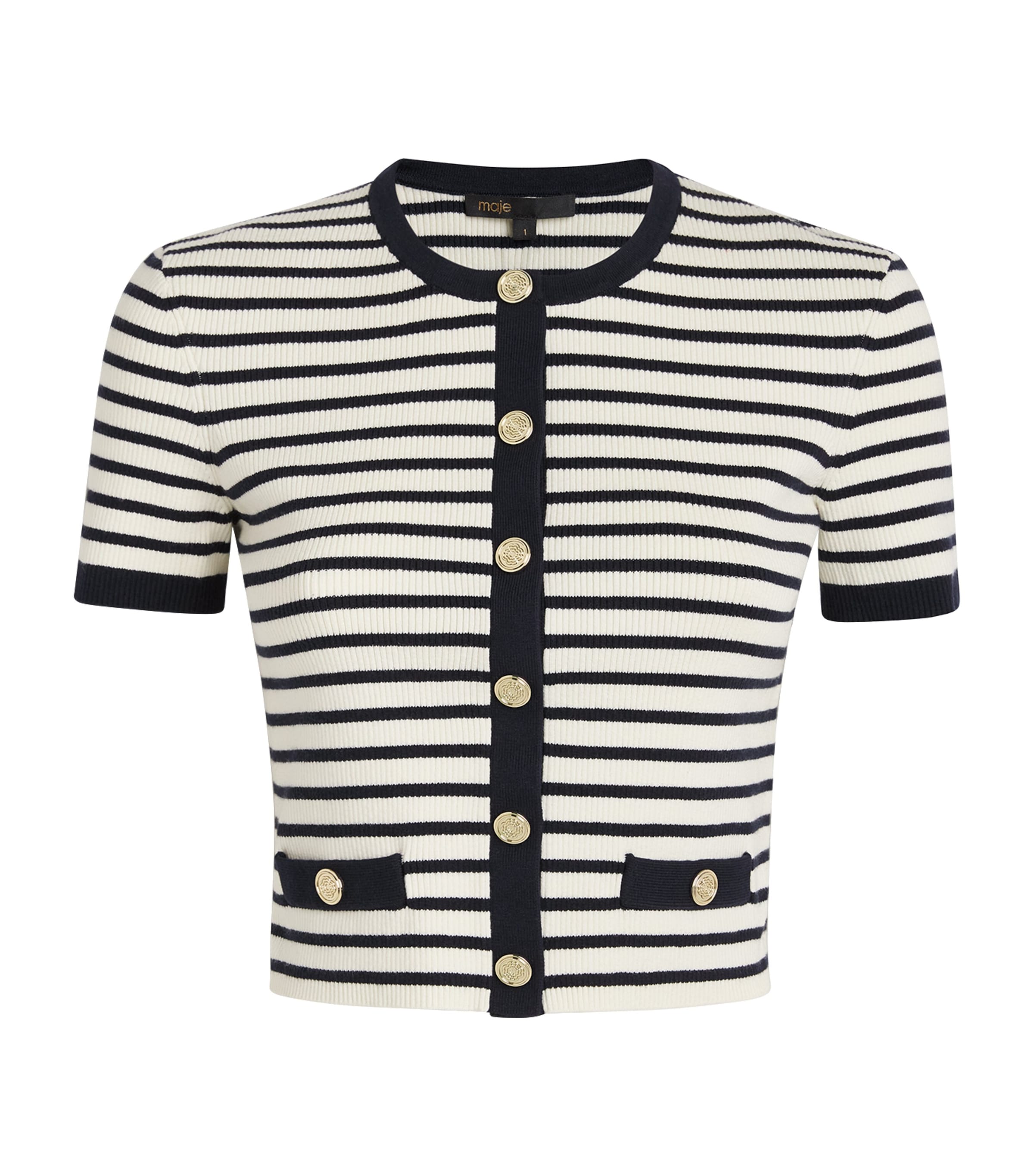 Maje Striped Short-sleeve Cardigan In White