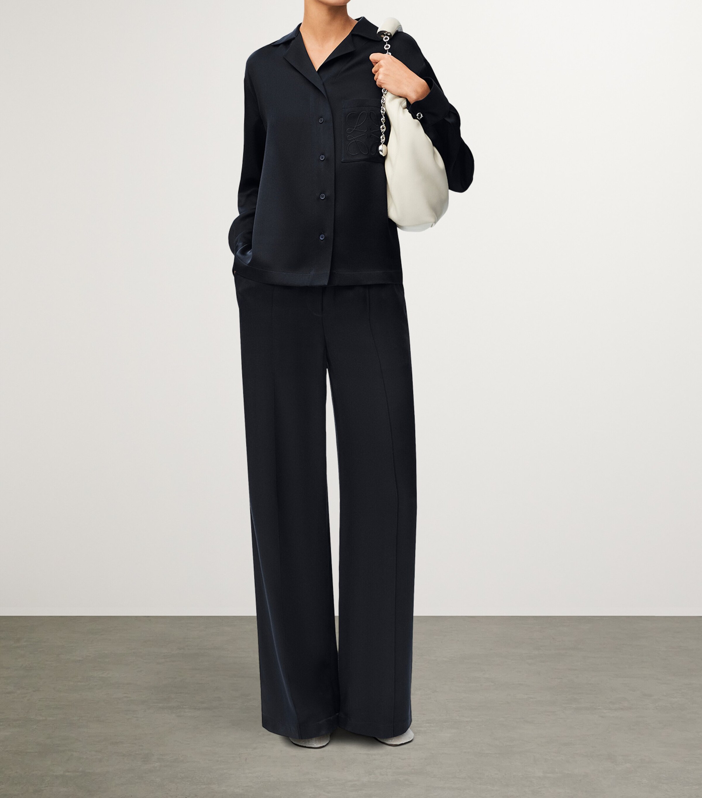 LOEWE Womens Silk-Blend Pyjama Trousers Midnight Blue Image 4